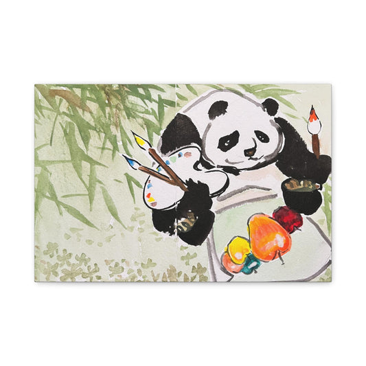 Artist Panda, Matte Canvas, Stretched, 0.75", Print of Watercolor painting by artist Xiang Li, Panda lover gift, Nursery Wall art