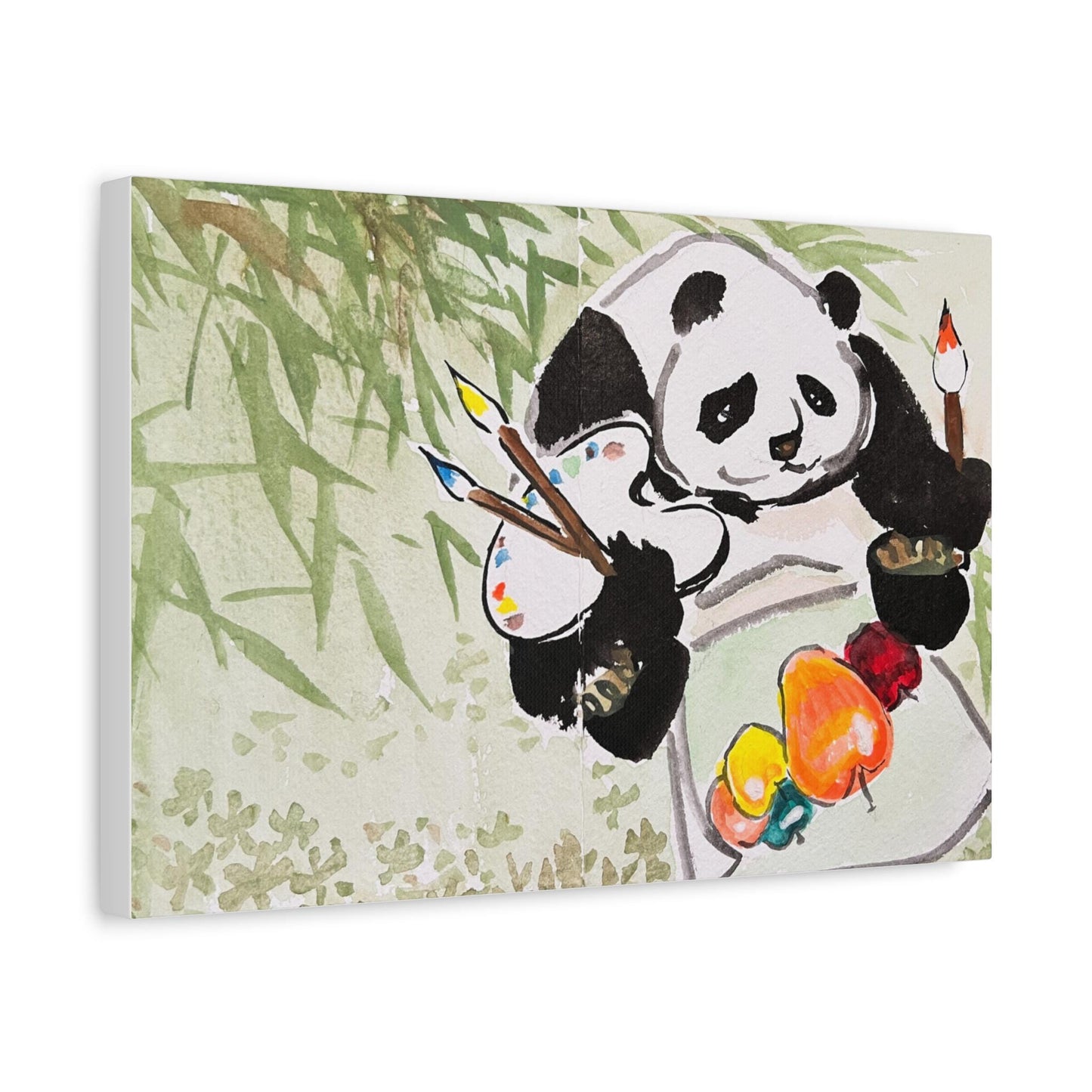 Artist Panda, Matte Canvas, Stretched, 0.75", Print of Watercolor painting by artist Xiang Li, Panda lover gift, Nursery Wall art