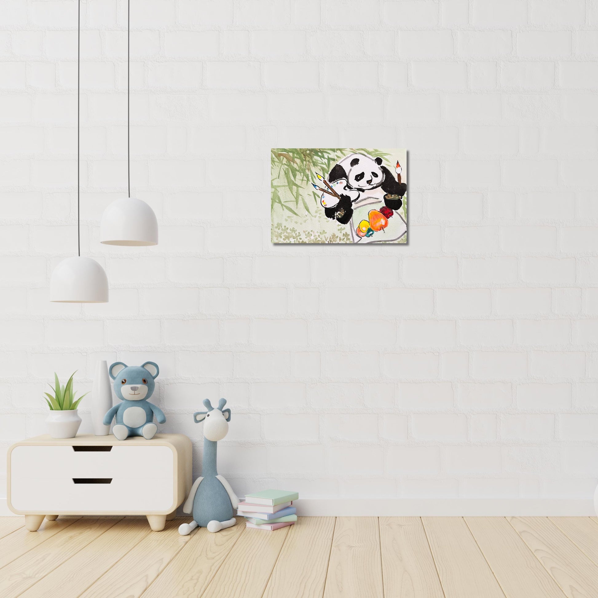 Artist Panda, Matte Canvas, Stretched, 0.75", Print of Watercolor painting by artist Xiang Li, Panda lover gift, Nursery Wall art