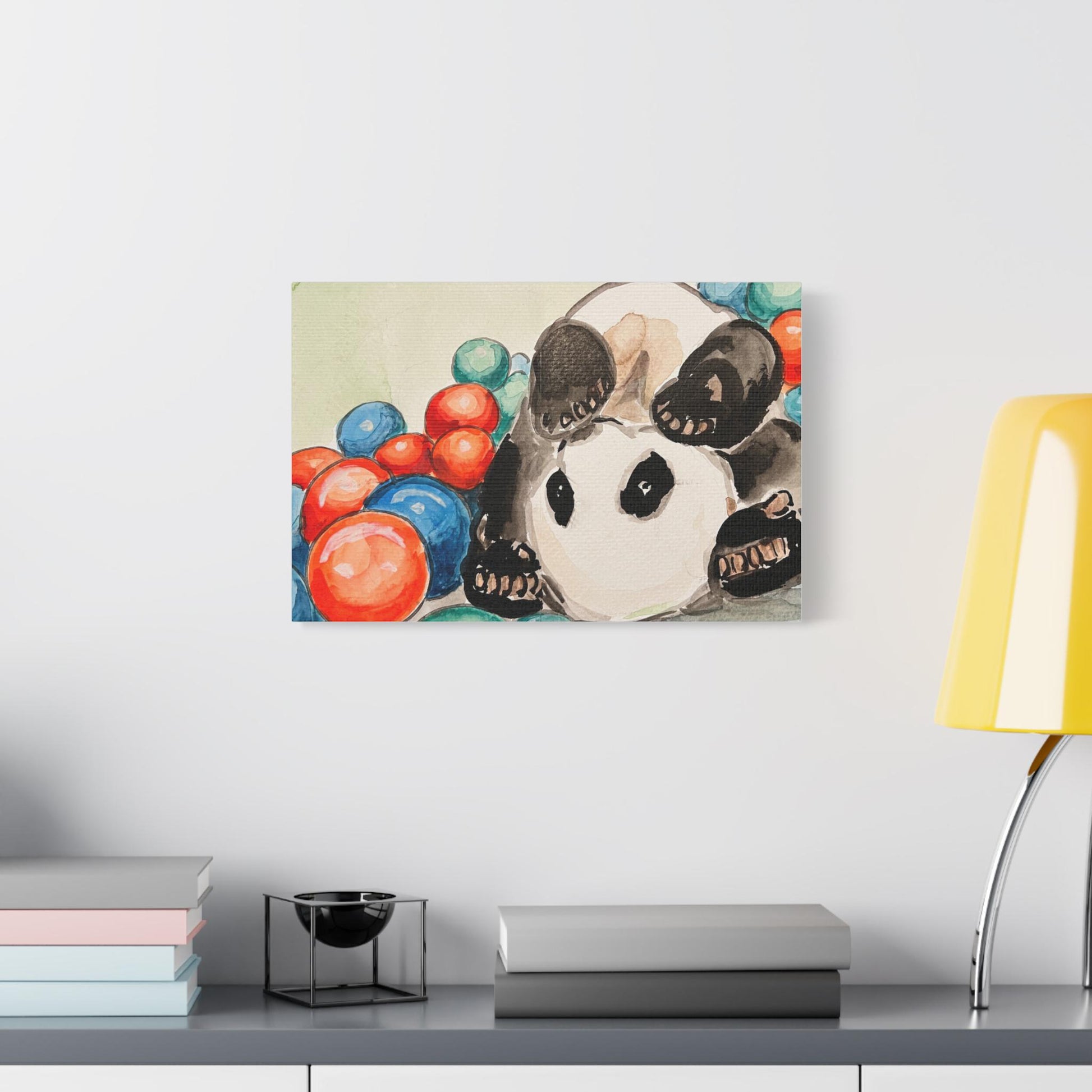 Panda rolling in balls, Matte Canvas, Stretched, 0.75", Print of Watercolor painting by artist Xiang Li, Panda lover gift, Nursery Wall art