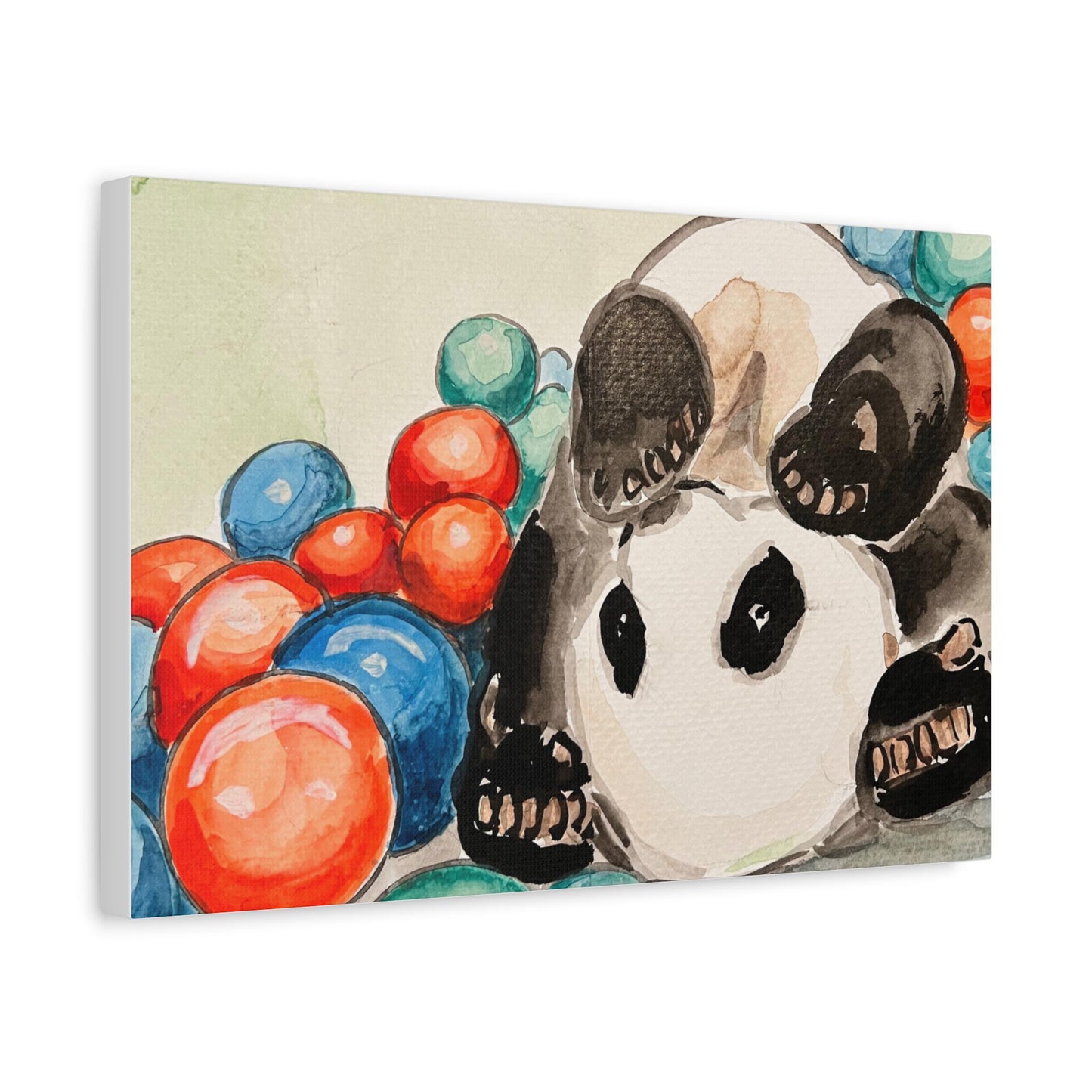 Panda rolling in balls, Matte Canvas, Stretched, 0.75", Print of Watercolor painting by artist Xiang Li, Panda lover gift, Nursery Wall art