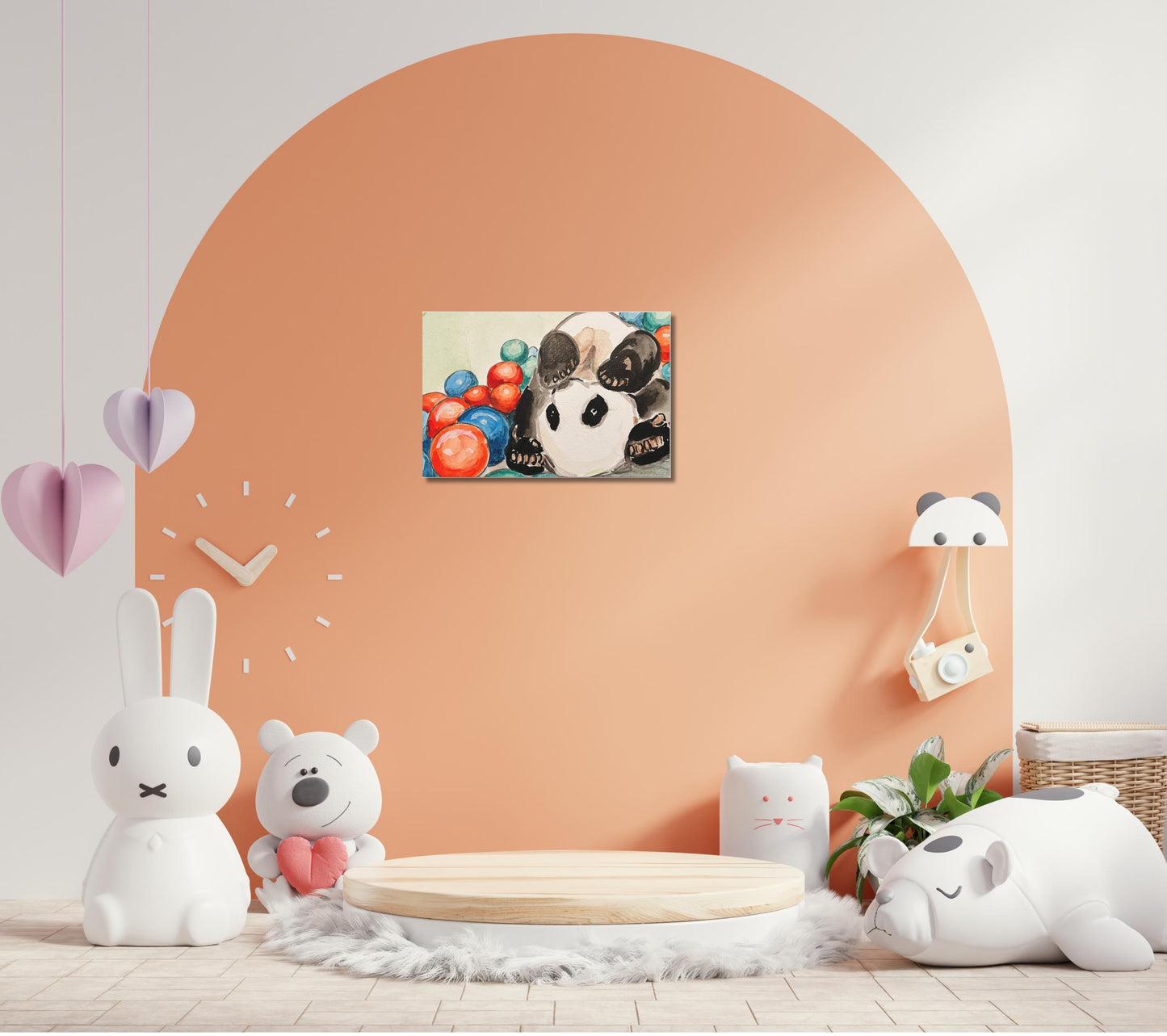 Panda rolling in balls, Matte Canvas, Stretched, 0.75", Print of Watercolor painting by artist Xiang Li, Panda lover gift, Nursery Wall art