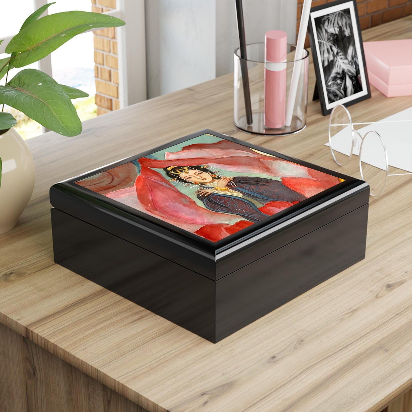 Wooden Jewelry Box | Chinese Empress, Watercolor on Silk | Empress Collection by Xiang Li Art