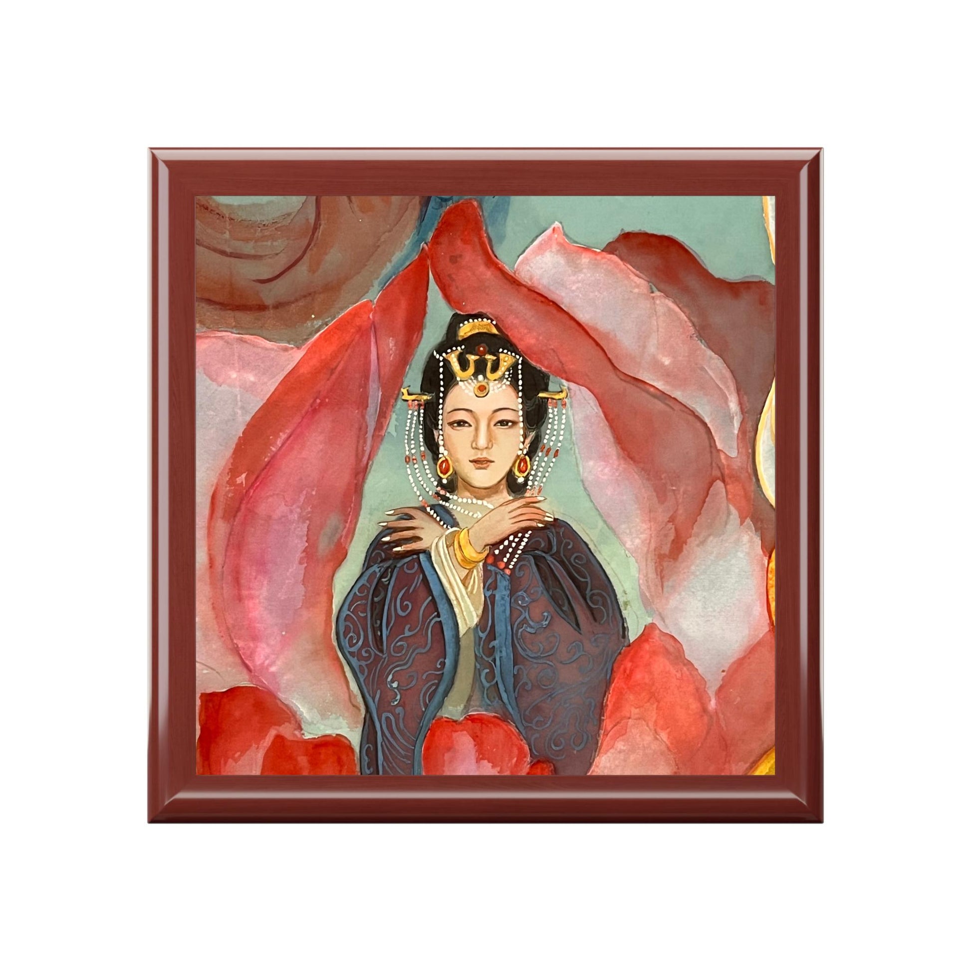 Wooden Jewelry Box | Chinese Empress, Watercolor on Silk | Empress Collection by Xiang Li Art