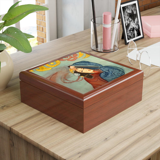 Wooden Jewelry Box | Chinese Empress, Print of Watercolor on Silk | Empress Collection by Xiang Li Art