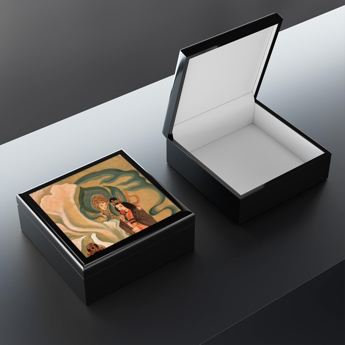 Wooden Jewelry Box | Chinese Empress, Print of Watercolor art on Silk | Empress Collection by Xiang Li Art