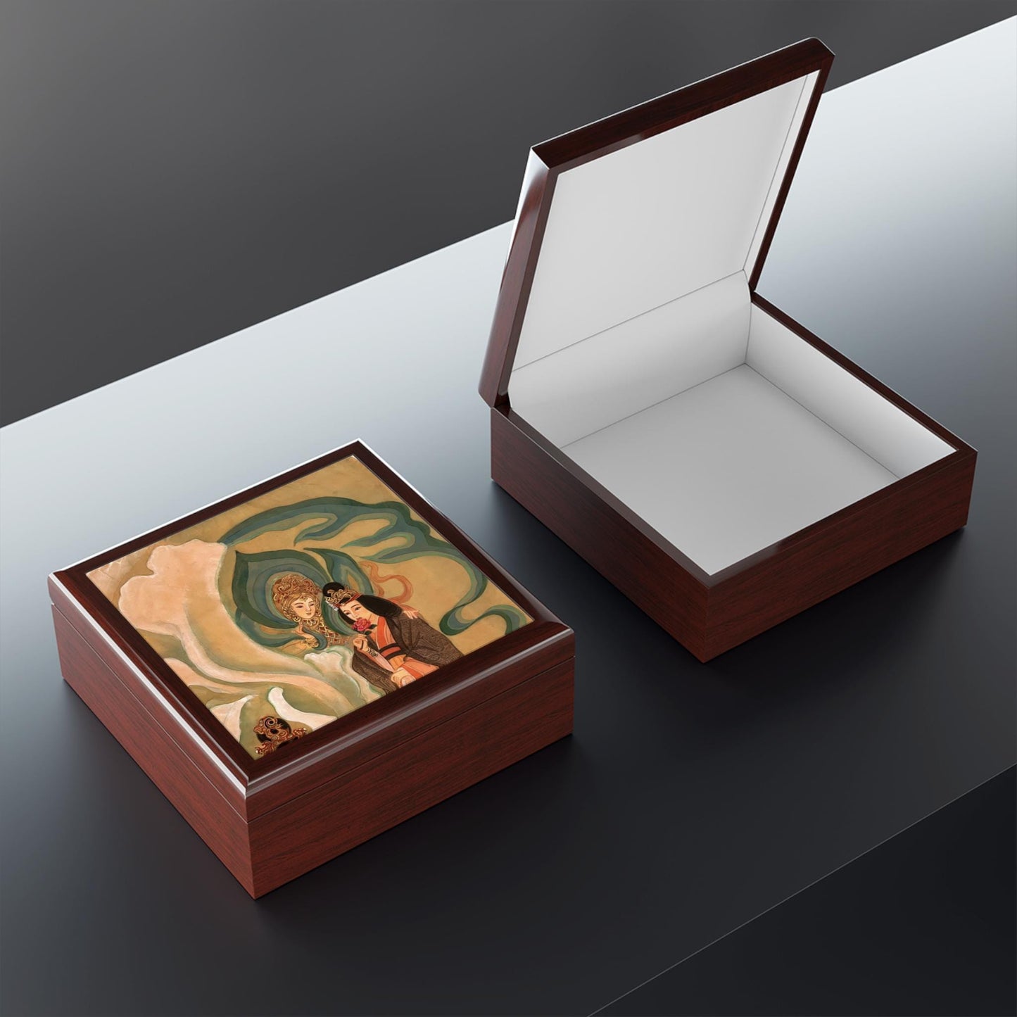 Wooden Jewelry Box | Chinese Empress, Print of Watercolor art on Silk | Empress Collection by Xiang Li Art