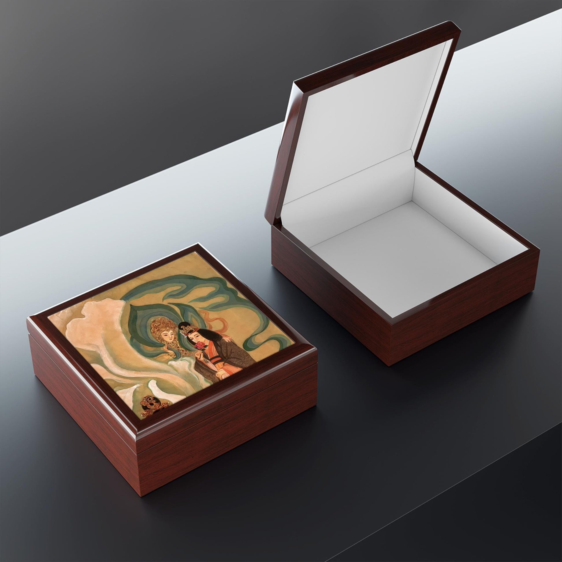 Wooden Jewelry Box | Chinese Empress, Print of Watercolor art on Silk | Empress Collection by Xiang Li Art