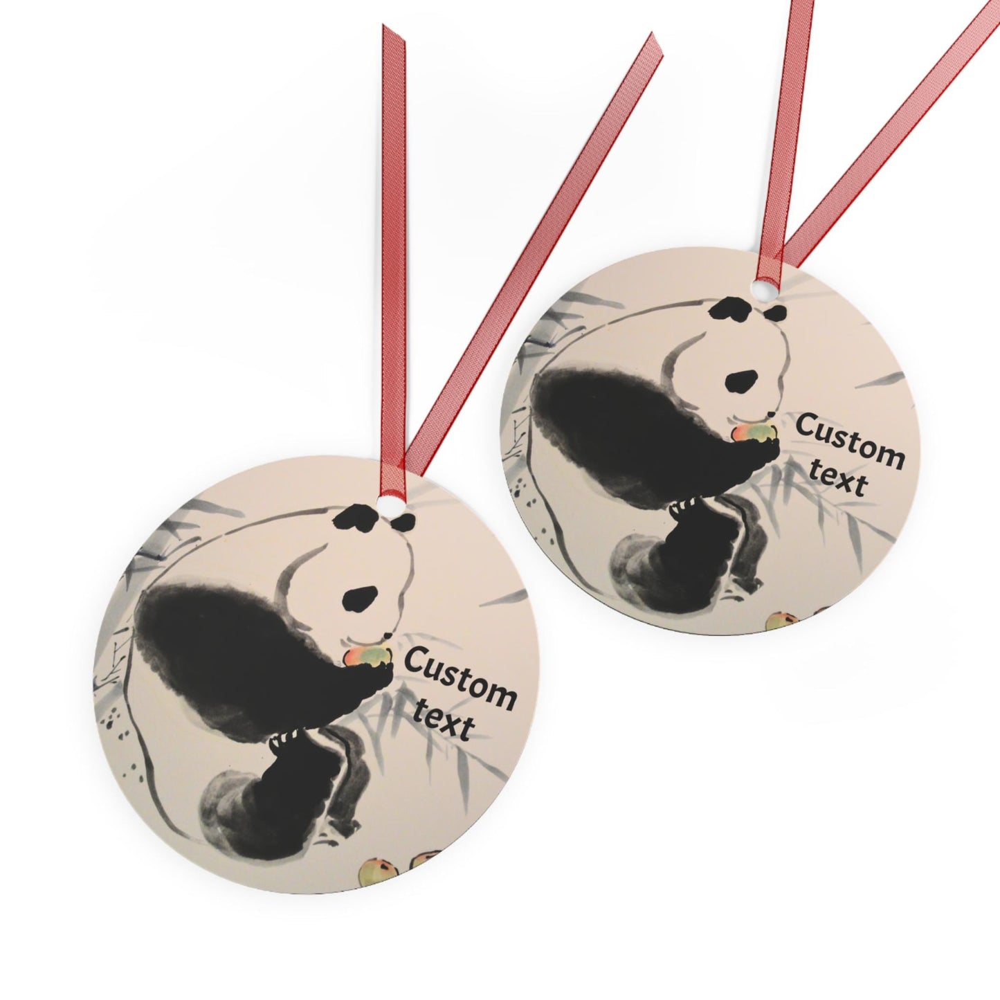 Personalized Metal Ornament, Hand Painted Watercolor Fruit-eating Panda Design, Christmas Tree Decoration, Chinese New Year, All-Year Decor