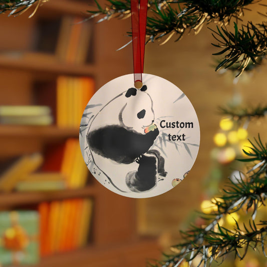 Personalized Metal Ornament, Hand Painted Watercolor Fruit-eating Panda Design, Christmas Tree Decoration, Chinese New Year, All-Year Decor