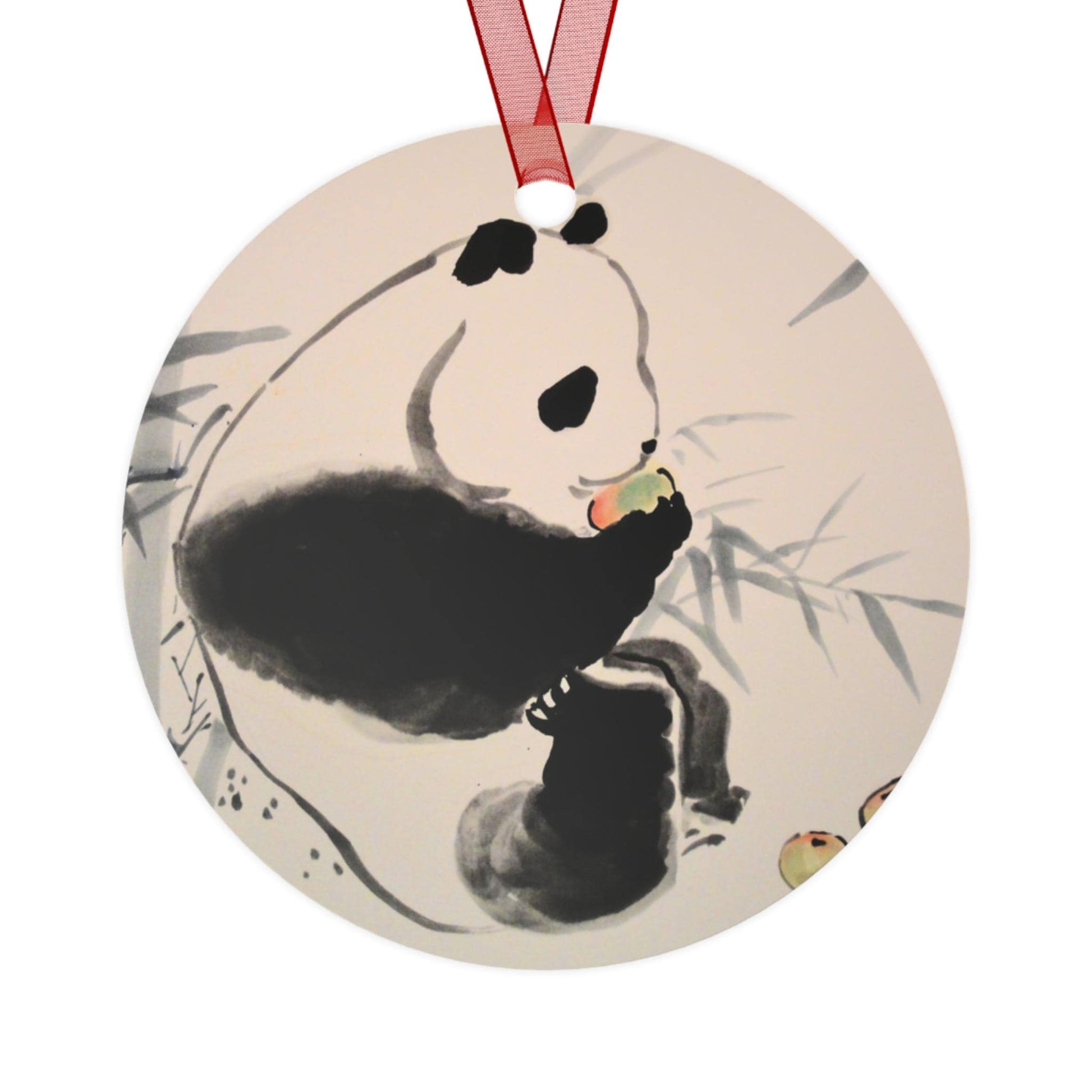 Personalized Metal Ornament, Hand Painted Watercolor Fruit-eating Panda Design, Christmas Tree Decoration, Chinese New Year, All-Year Decor