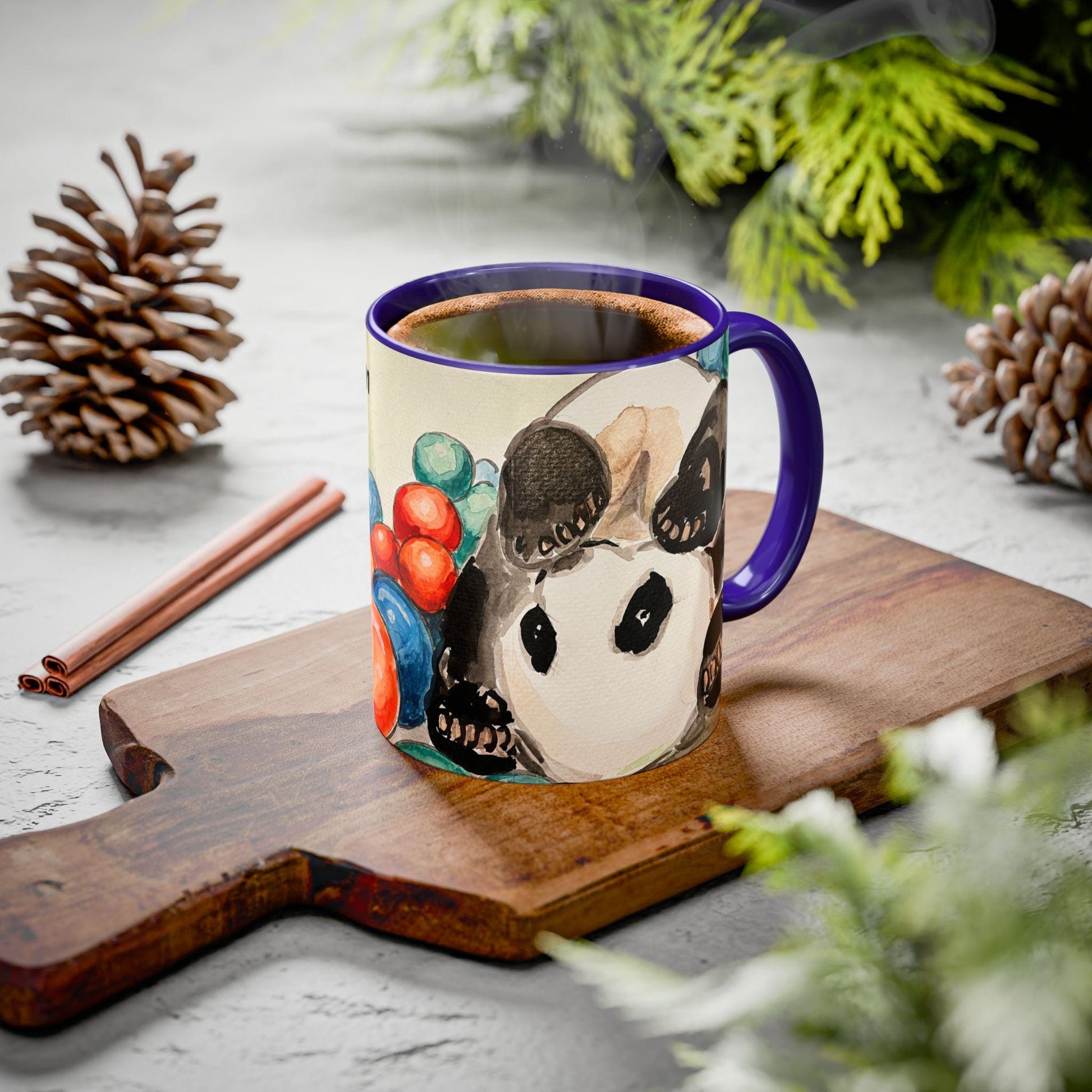 Personalized Panda Mug, Cute Watercolor Design, 12 colors, Animal Lover Gift, Coffee Cup, Tea Mug, Hand Painted Panda by artist Xiang Li