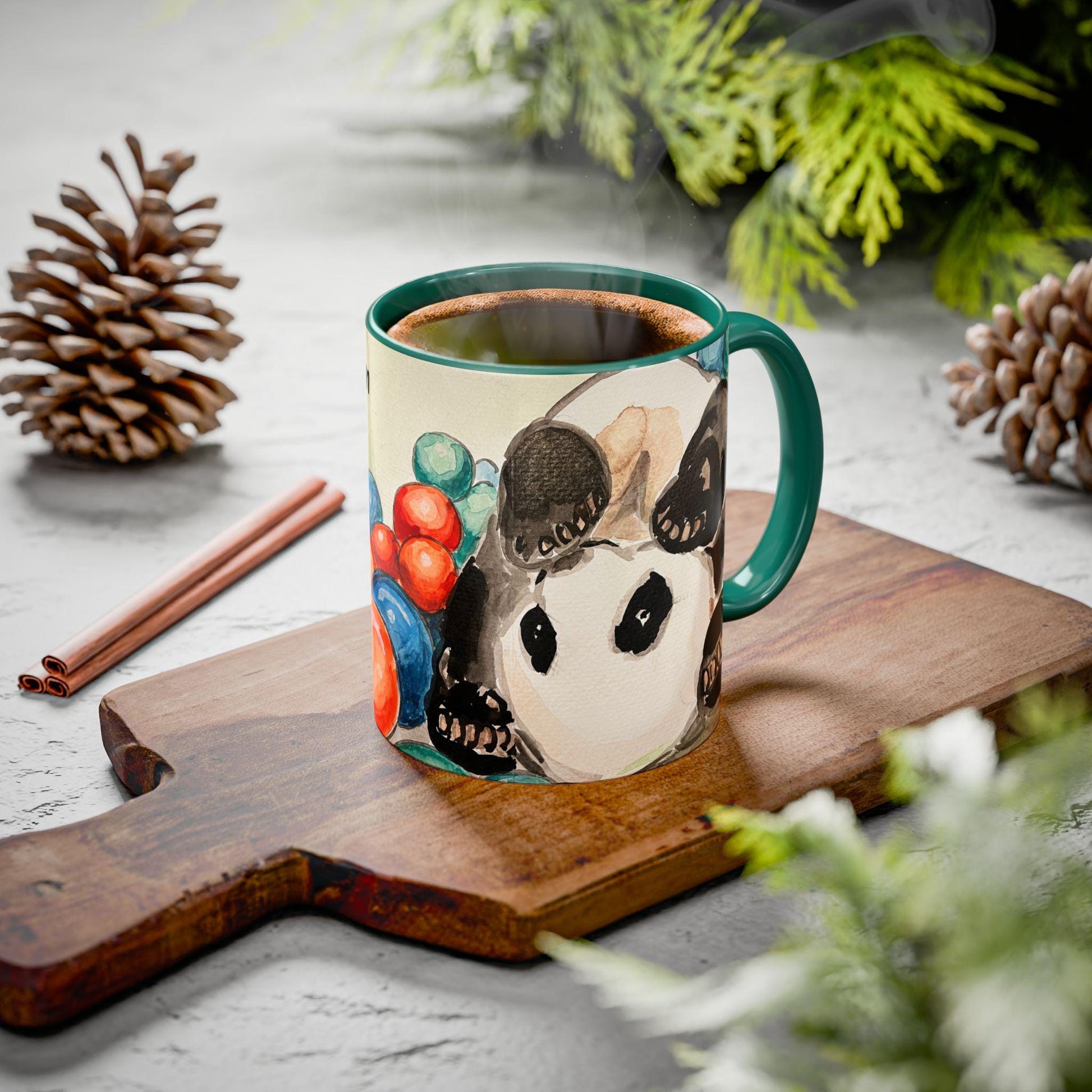 Personalized Panda Mug, Cute Watercolor Design, 12 colors, Animal Lover Gift, Coffee Cup, Tea Mug, Hand Painted Panda by artist Xiang Li