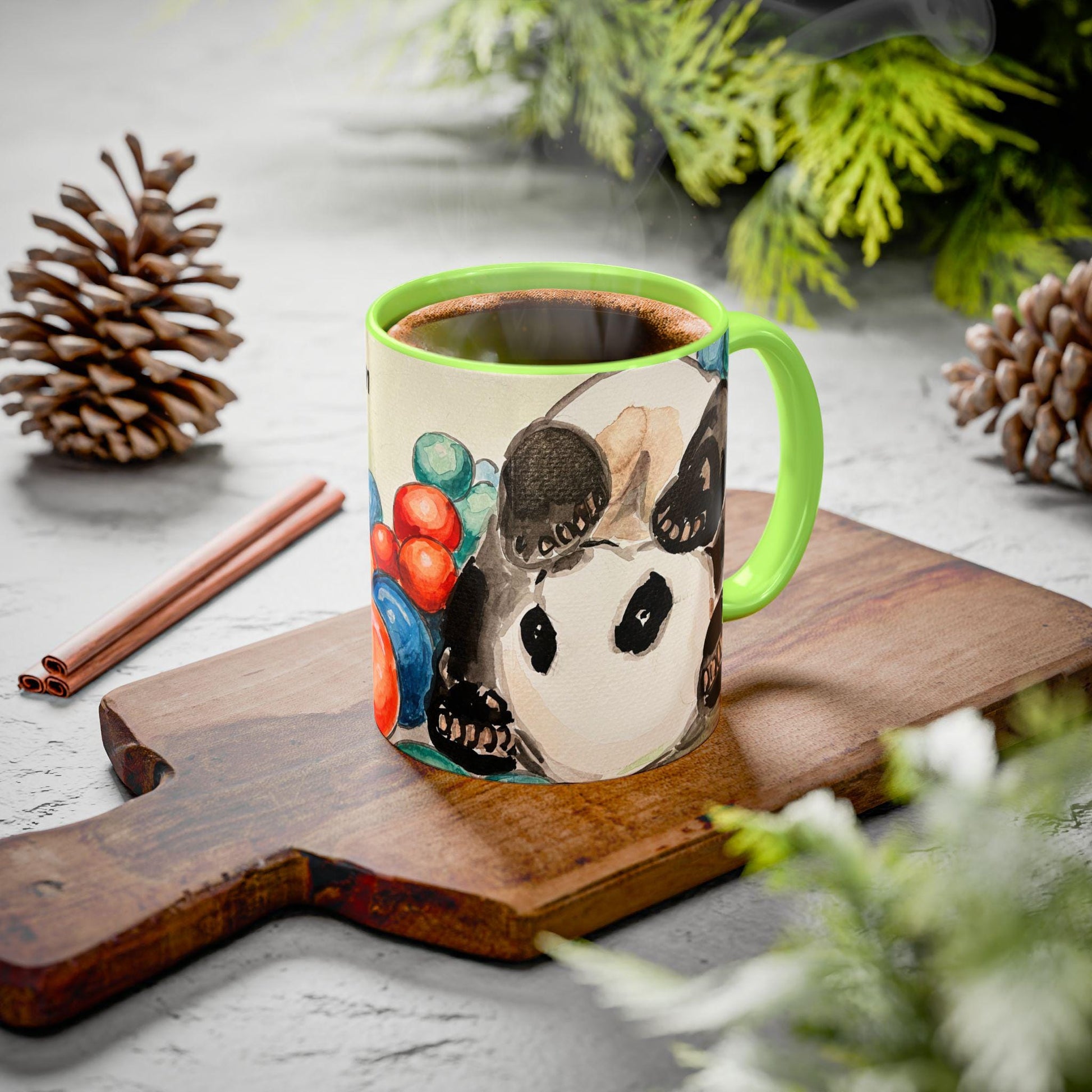 Personalized Panda Mug, Cute Watercolor Design, 12 colors, Animal Lover Gift, Coffee Cup, Tea Mug, Hand Painted Panda by artist Xiang Li