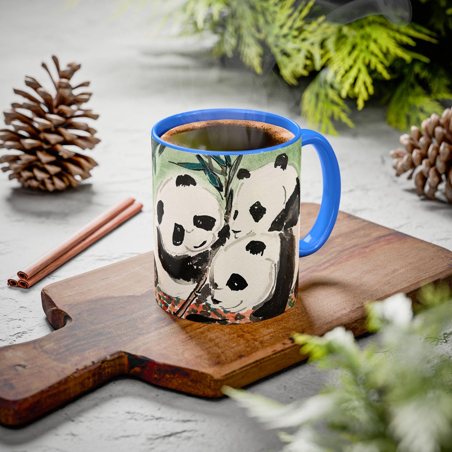 Personalized Pandas Mug, Cute Watercolor Design, 12 colors, Animal Lover Gift, Coffee Cup, Tea Mug, Hand Painted Pandas by artist Xiang Li