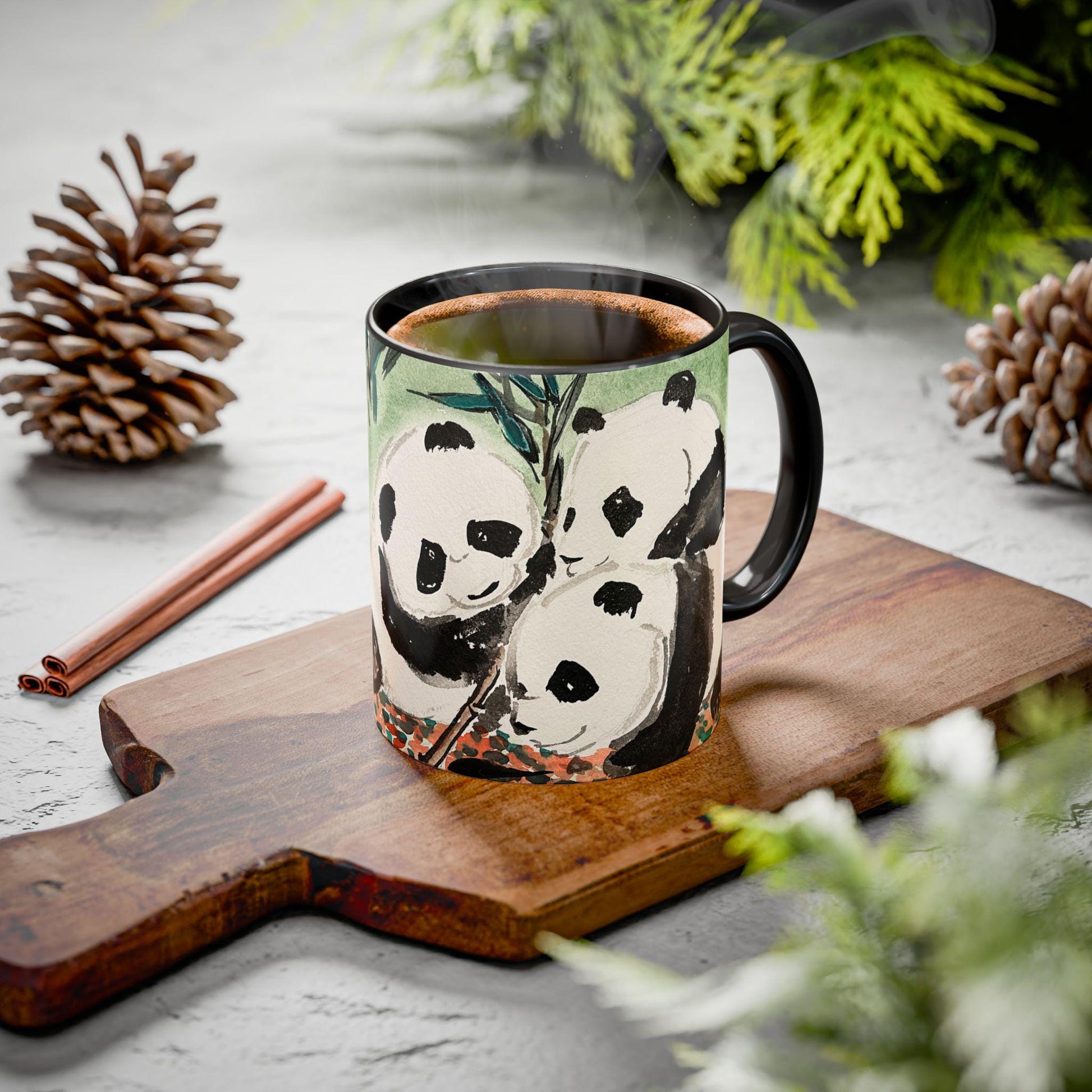 Personalized Pandas Mug, Cute Watercolor Design, 12 colors, Animal Lover Gift, Coffee Cup, Tea Mug, Hand Painted Pandas by artist Xiang Li