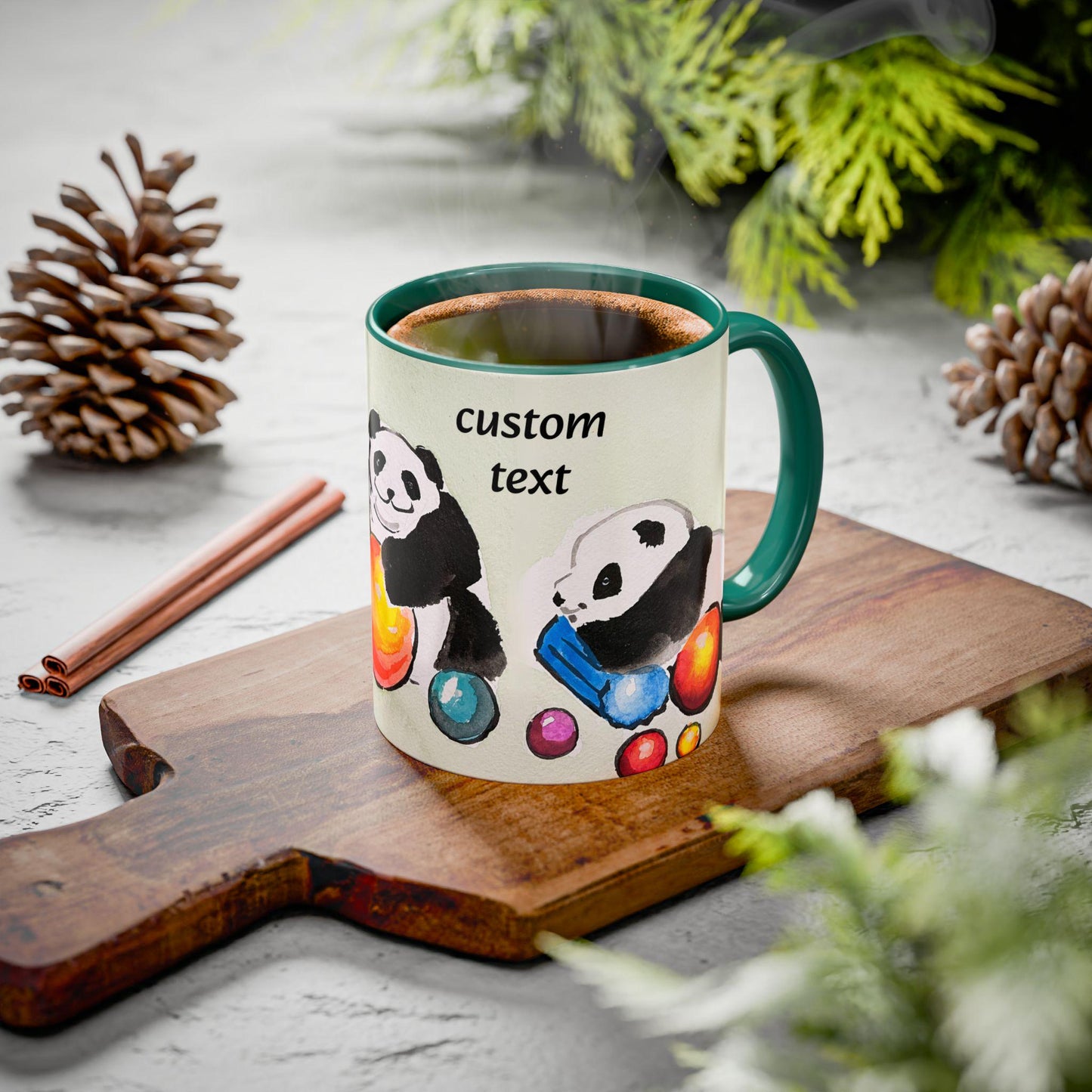 Panda Mug, Cute Watercolor Design, Choose from 12 colors, Animal Lover Gift, Coffee Cup, Tea Mug, Hand Painted Panda by artist Xiang Li