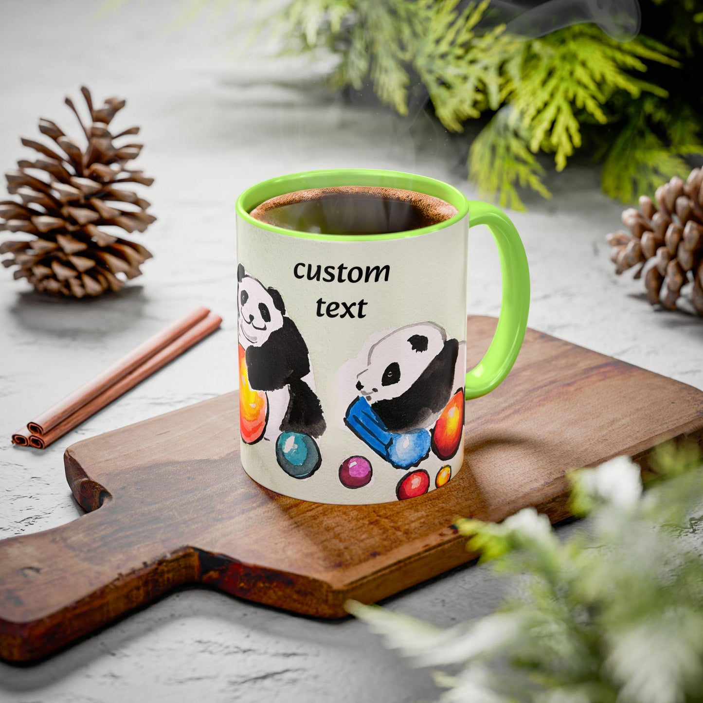 Panda Mug, Cute Watercolor Design, Choose from 12 colors, Animal Lover Gift, Coffee Cup, Tea Mug, Hand Painted Panda by artist Xiang Li