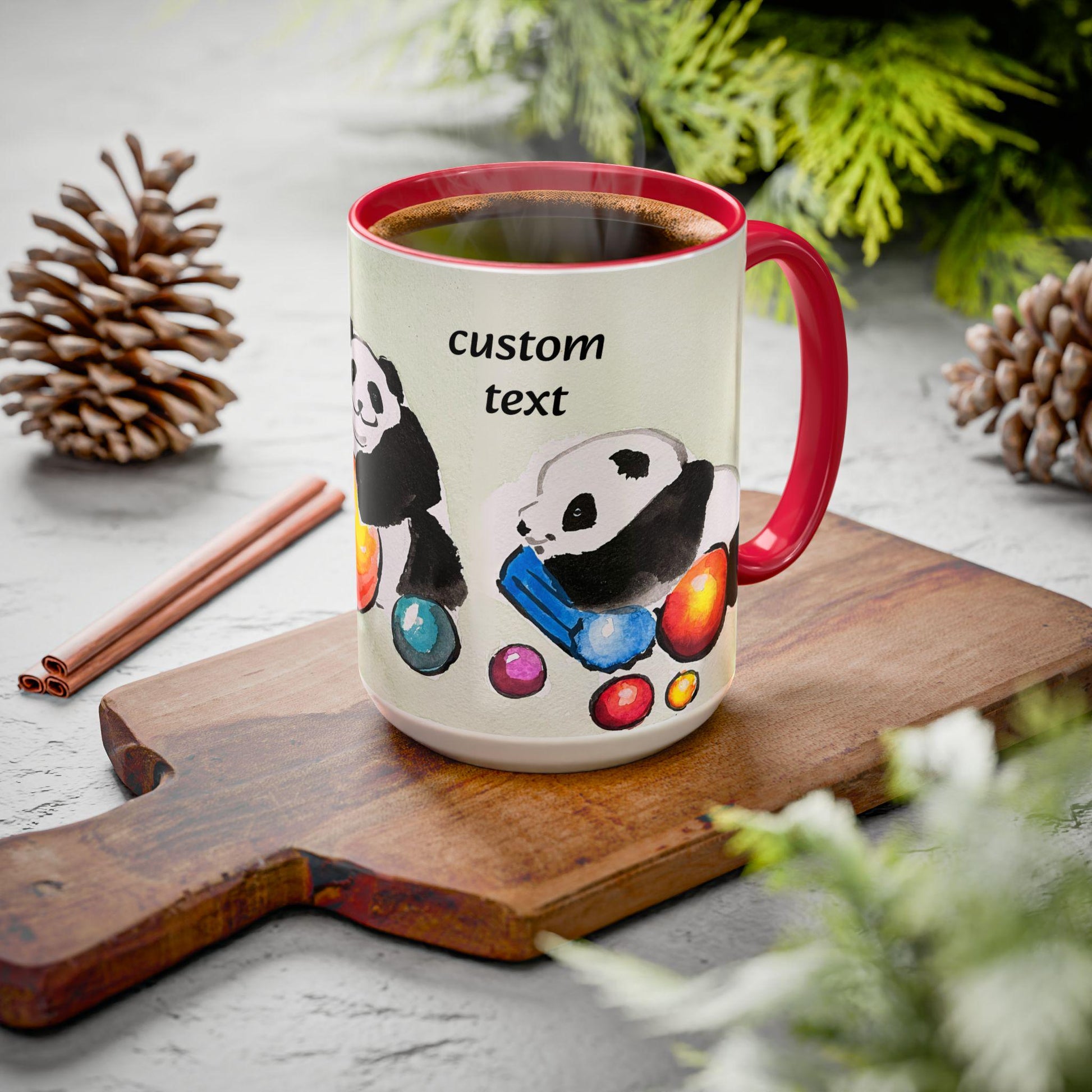 Panda Mug, Cute Watercolor Design, Choose from 12 colors, Animal Lover Gift, Coffee Cup, Tea Mug, Hand Painted Panda by artist Xiang Li