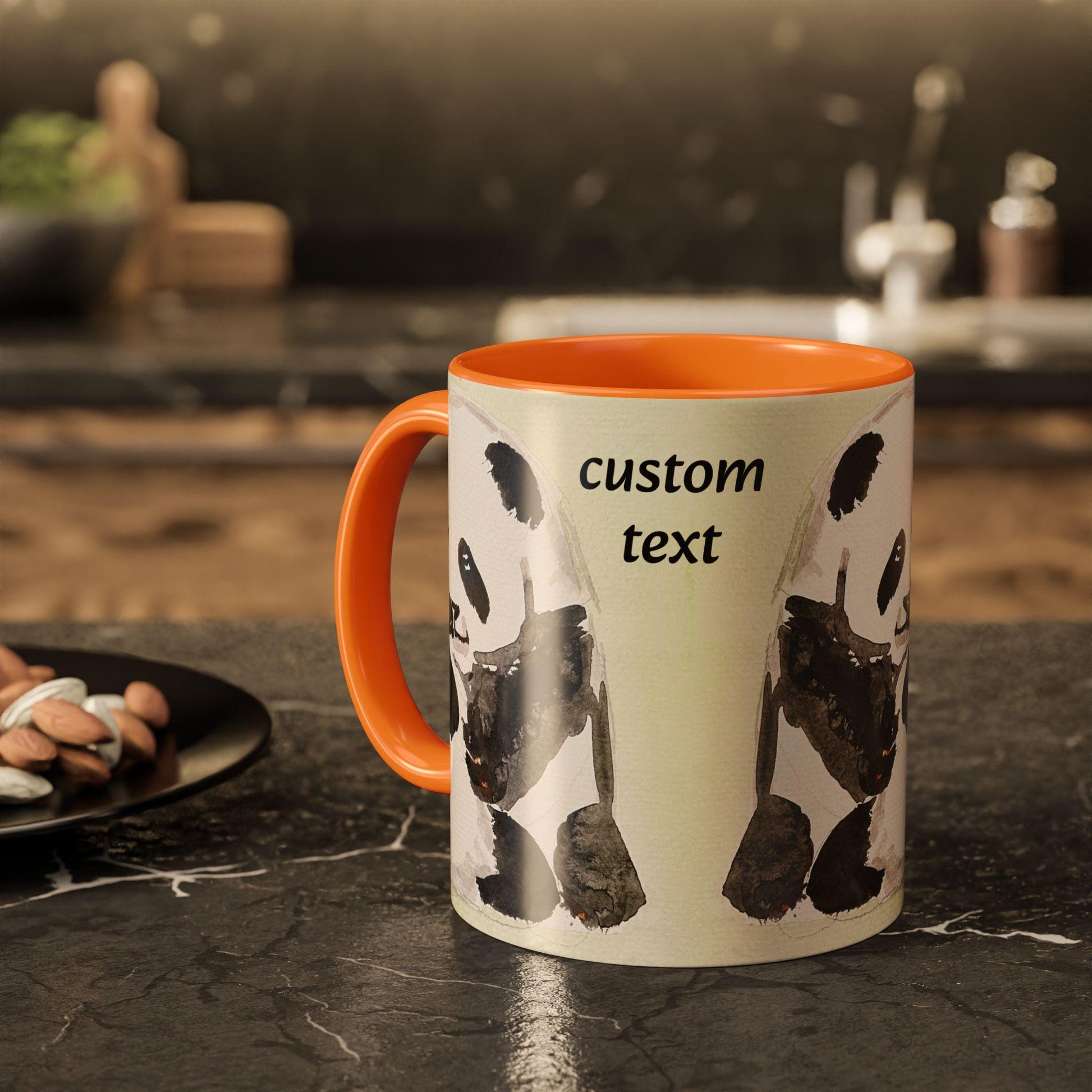 Pandas in the Garden Mug, Cute Watercolor Design, Choose from 12 colors, Coffee, Tea Mug, Hand Painted Design by artist Xiang Li