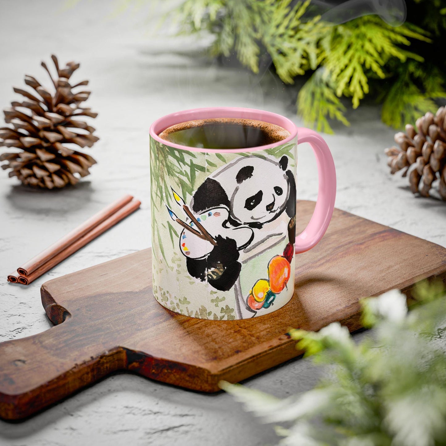 Personalized Artist-Panda Mug, Cute Watercolor Design, Choose from 12 colors, Coffee, Tea Mug, Hand Painted Design by artist Xiang Li