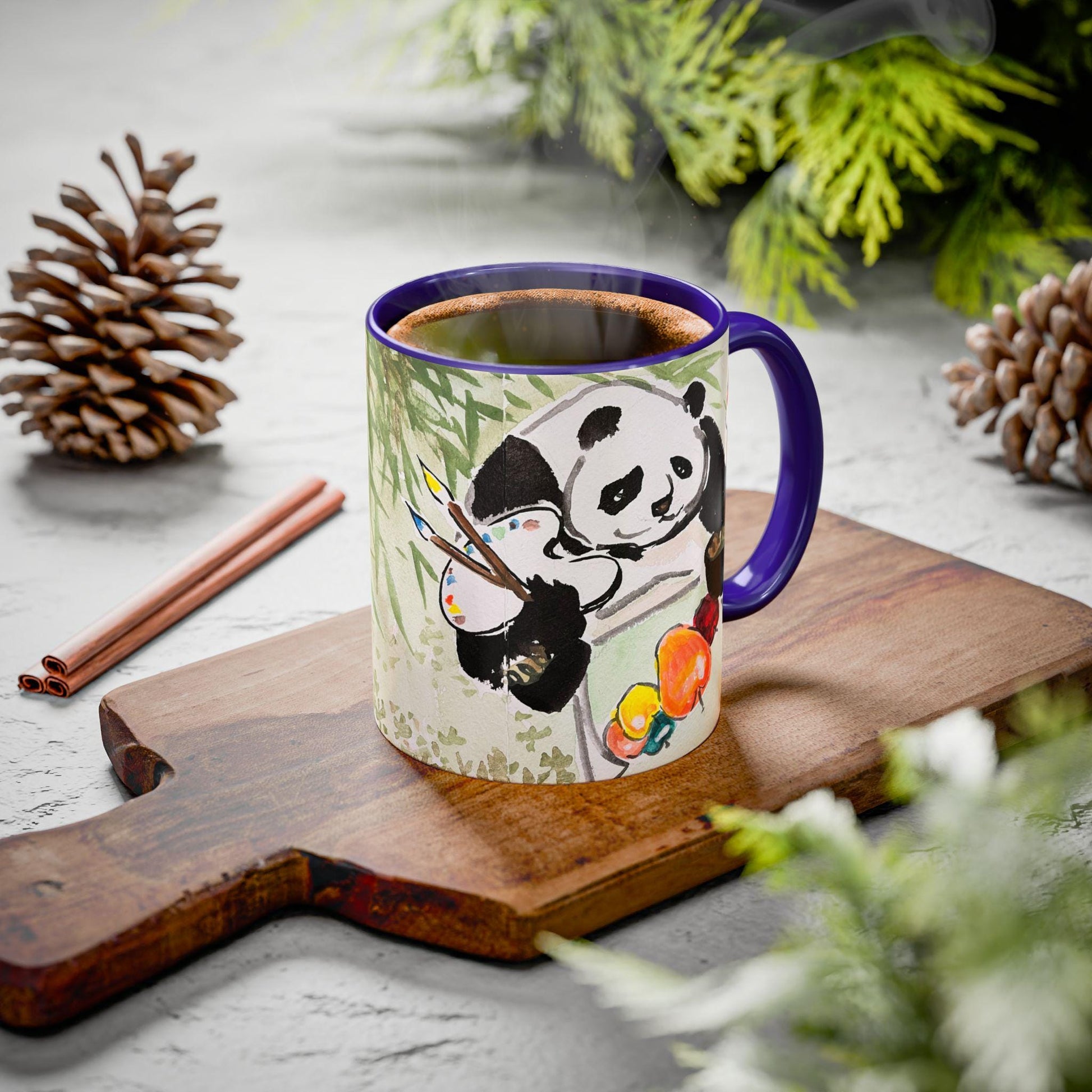 Personalized Artist-Panda Mug, Cute Watercolor Design, Choose from 12 colors, Coffee, Tea Mug, Hand Painted Design by artist Xiang Li