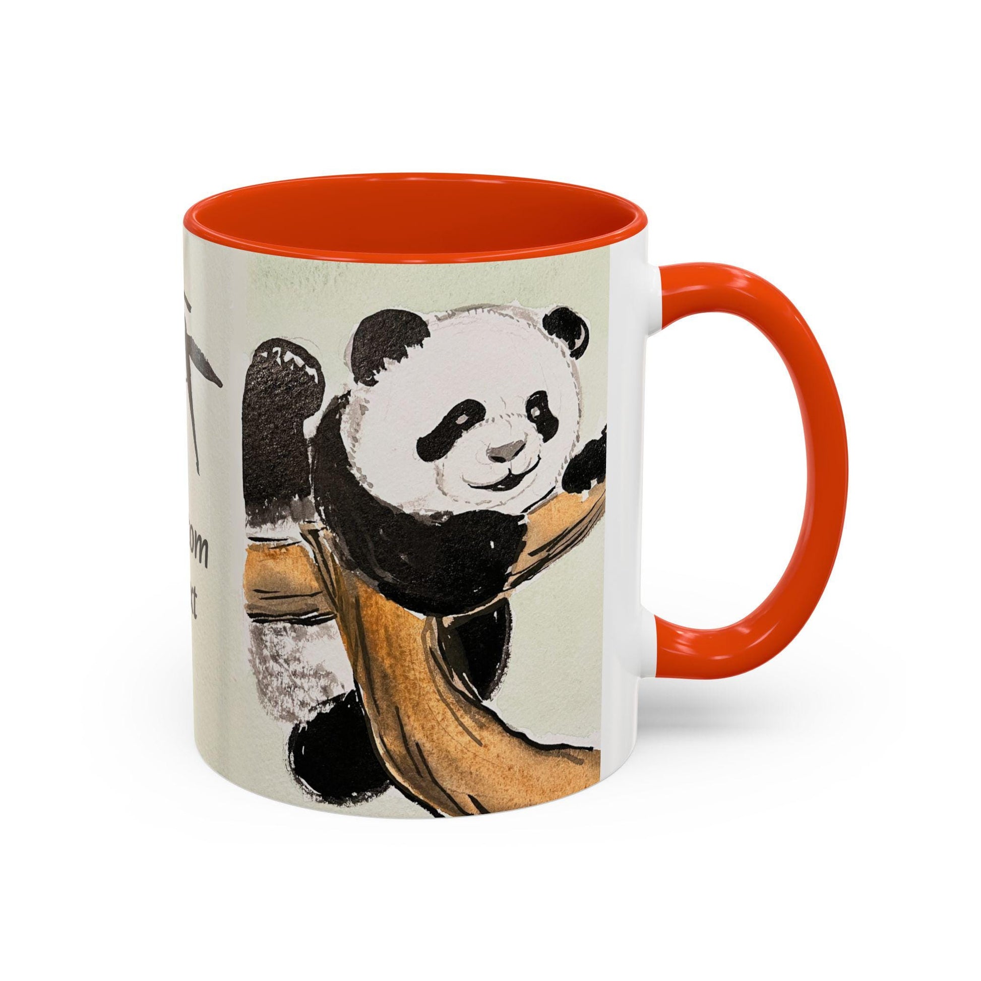 Personalized Mountain Climber Panda Mug, Cute Watercolor Design, 12 colors, Coffee, Tea Mug, Hand Painted Design by artist Xiang Li