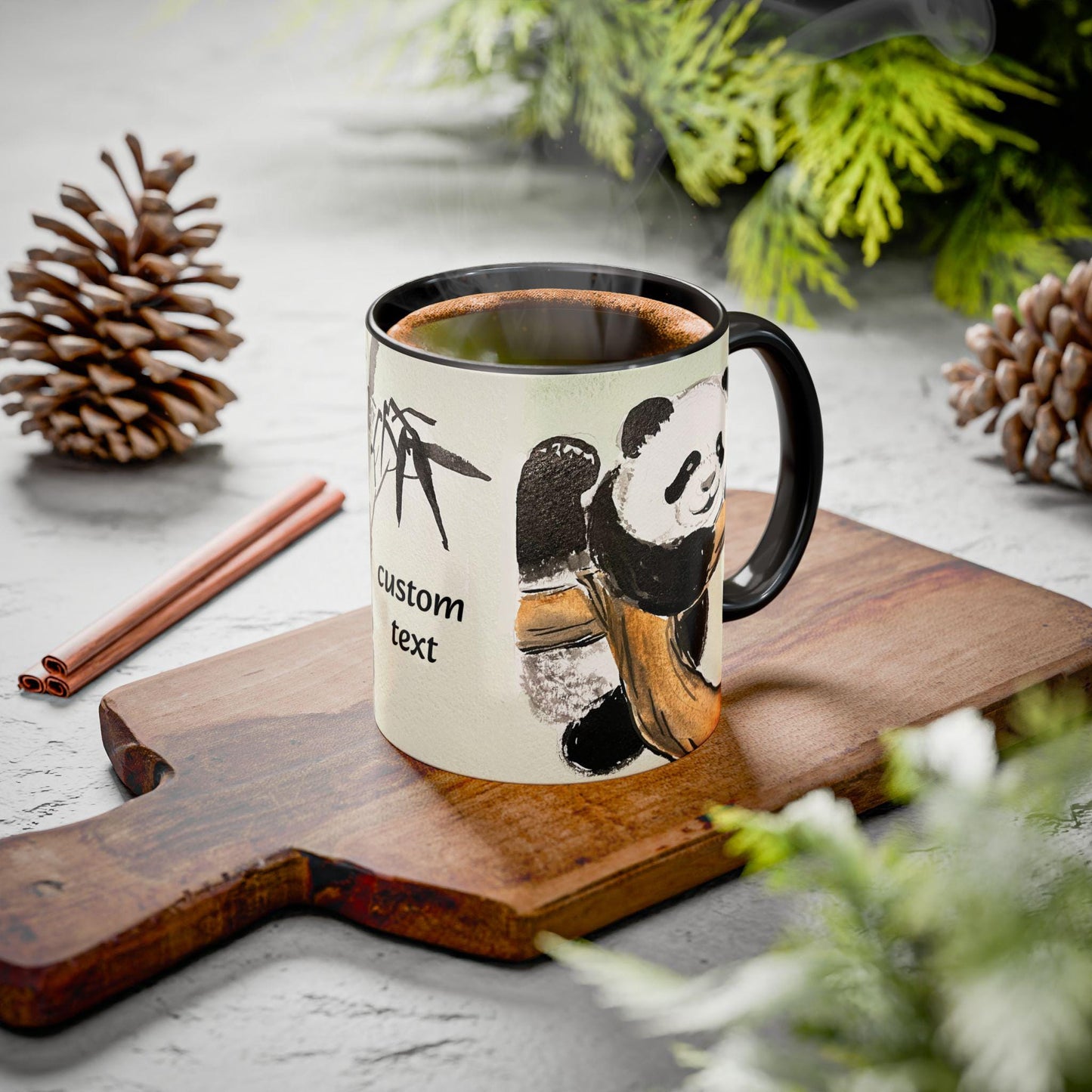 Personalized Mountain Climber Panda Mug, Cute Watercolor Design, 12 colors, Coffee, Tea Mug, Hand Painted Design by artist Xiang Li