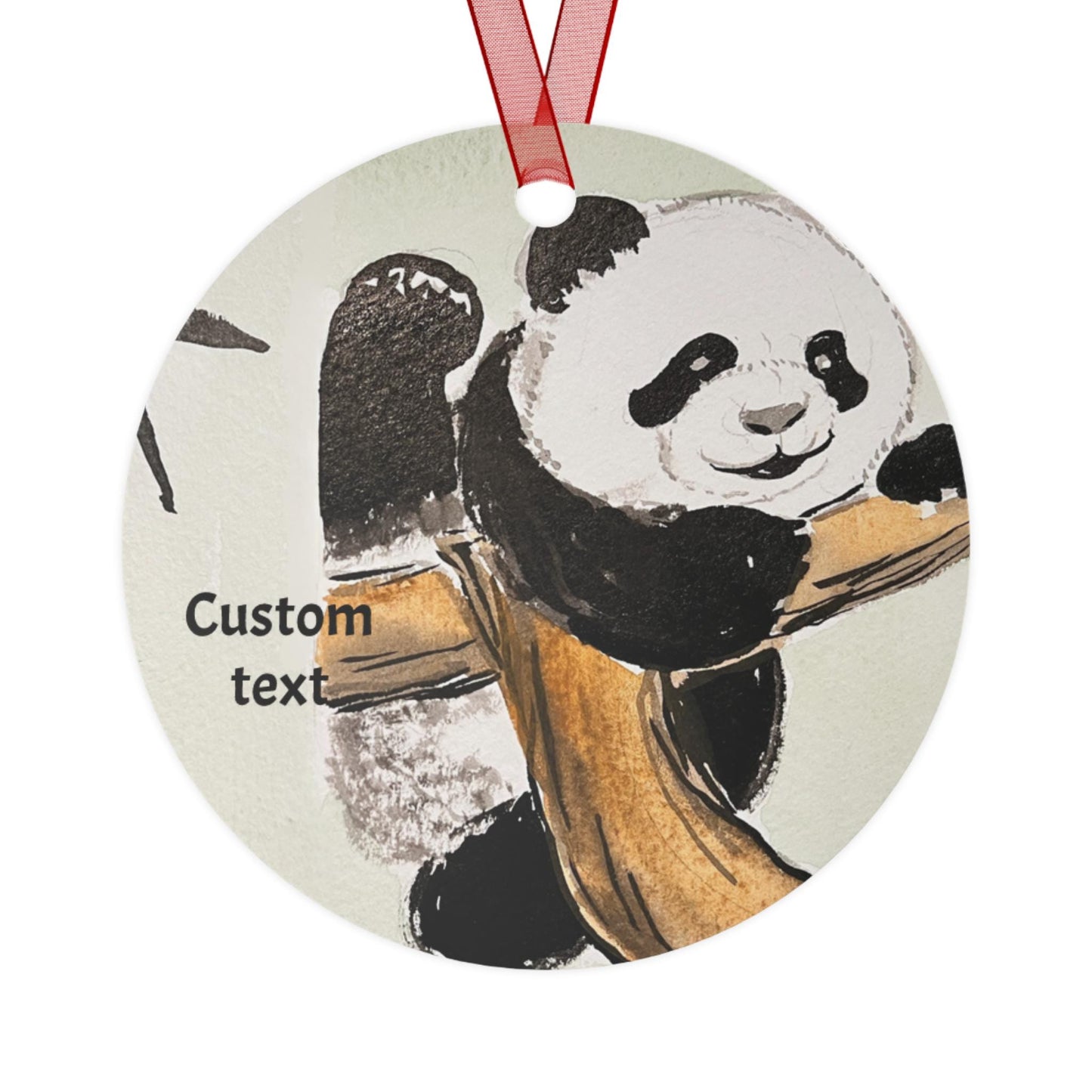 Personalized Metal Ornament, Hand Painted Watercolor, Mountain climber Panda Design, Christmas Tree, Chinese New Year, All-Year Decor