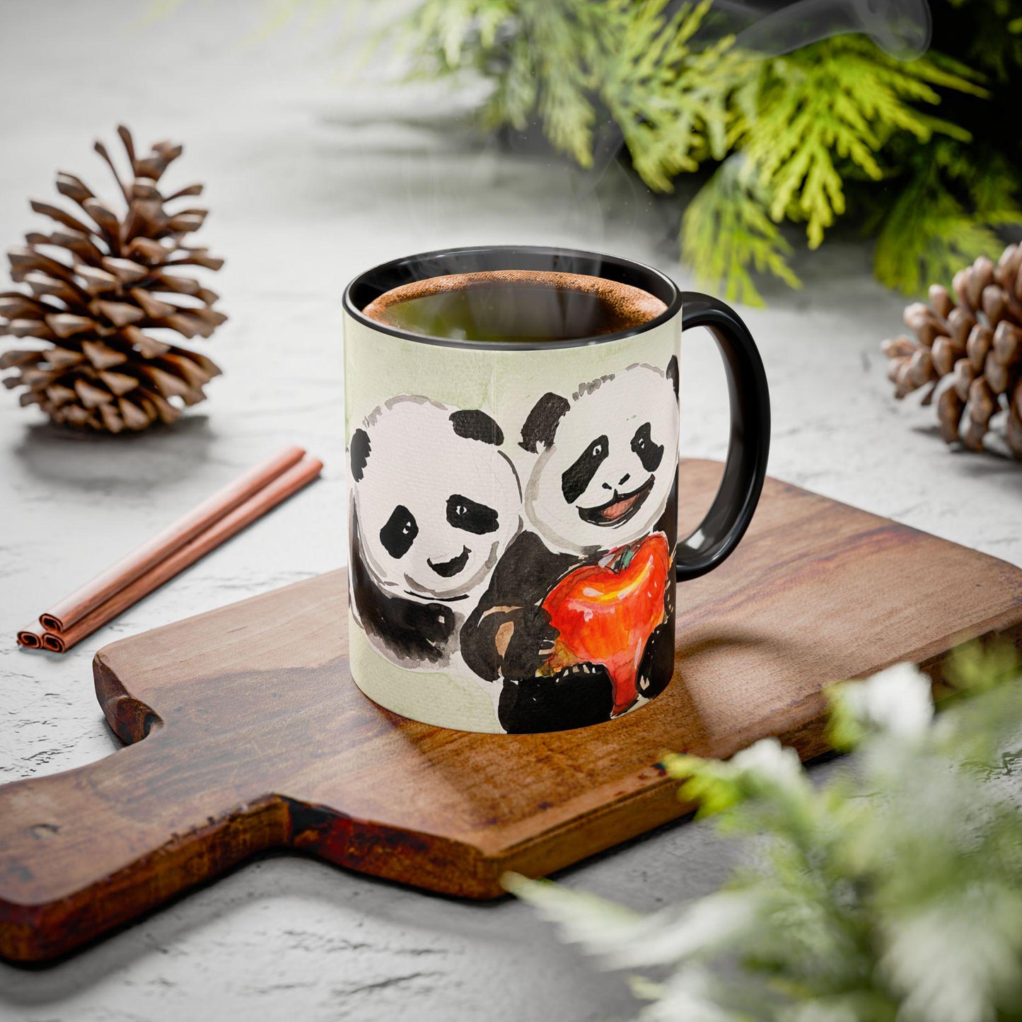 Personalized Health Conscious Panda Mug, Cute Watercolor Painting, 12 colors, Coffee, Tea Mug, Hand Painted Design by artist Xiang Li