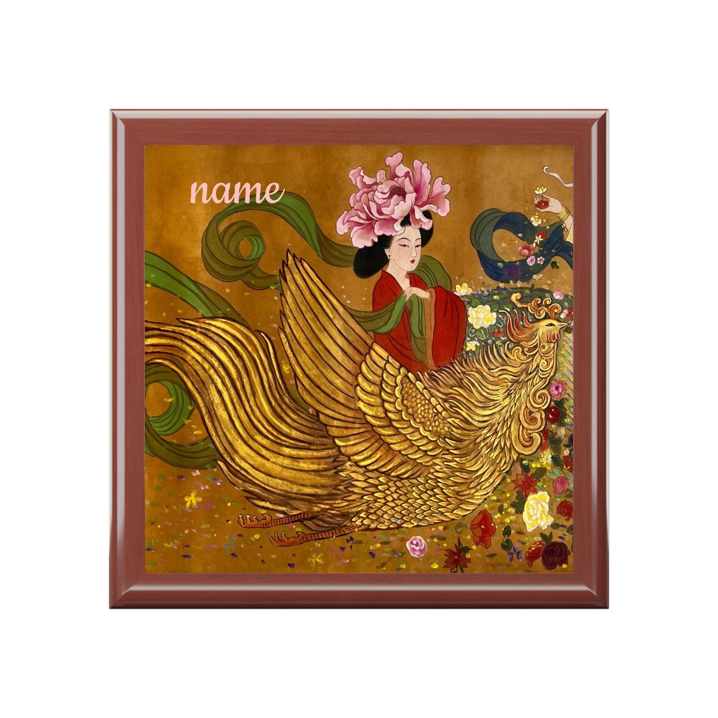 Jewelry Box| Chinese Empress & Golden Phoenix, Print of Watercolor on Silk | by artist Xiang Li Art, Christmas gift, Lunar new year gift