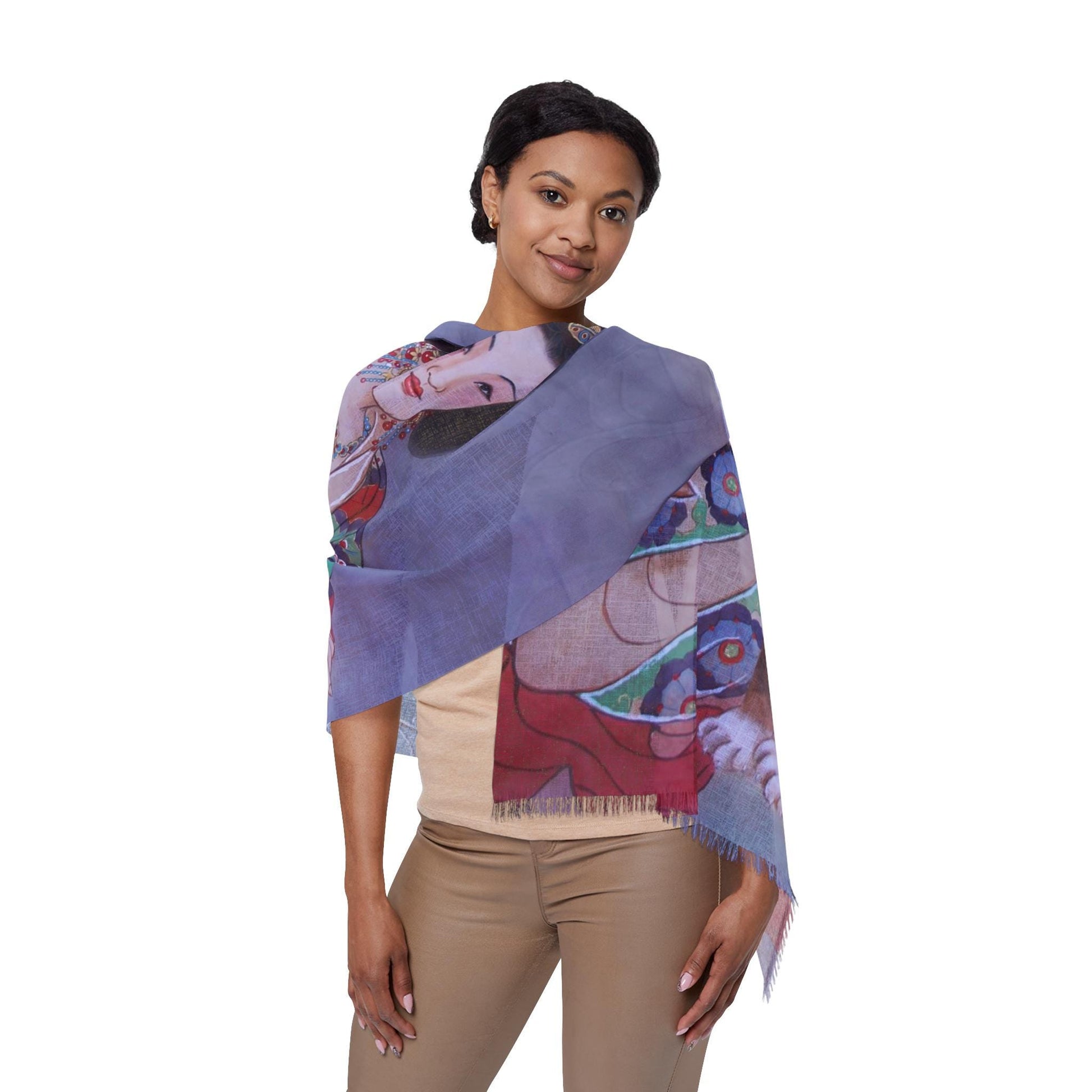 Chinese Empress He (Tang) Light Scarf, water color painting, women fashion scarf, Chinese New Year gift, unique cultural gift