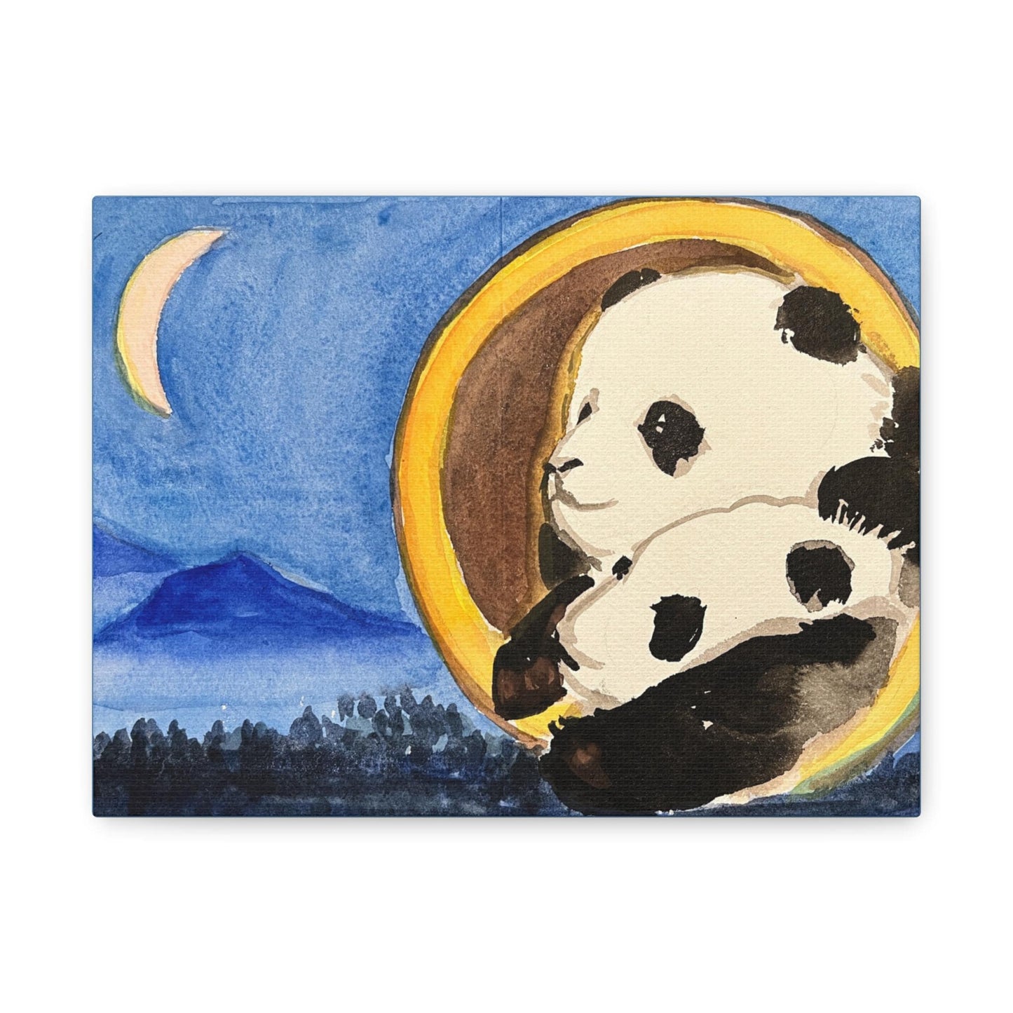 Pandas at Night, Matte Canvas, Stretched, 0.75", Print of Watercolor painting by artist Xiang Li, Panda lover gift, Nursery wall art