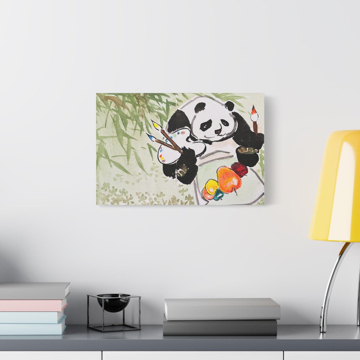 Artist Panda, Matte Canvas, Stretched, 0.75", Print of Watercolor painting by artist Xiang Li, Panda lover gift, Nursery Wall art