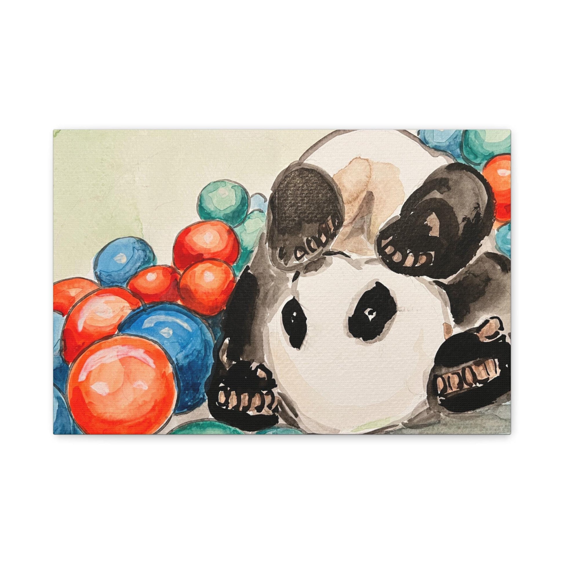 Panda rolling in balls, Matte Canvas, Stretched, 0.75", Print of Watercolor painting by artist Xiang Li, Panda lover gift, Nursery Wall art