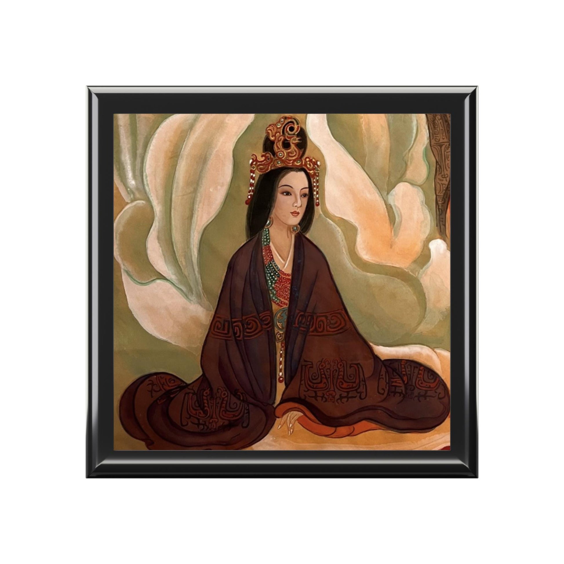 Wooden Jewelry Box | Chinese Empress, Print of Watercolor art on Silk | Empress Collection by Xiang Li Art