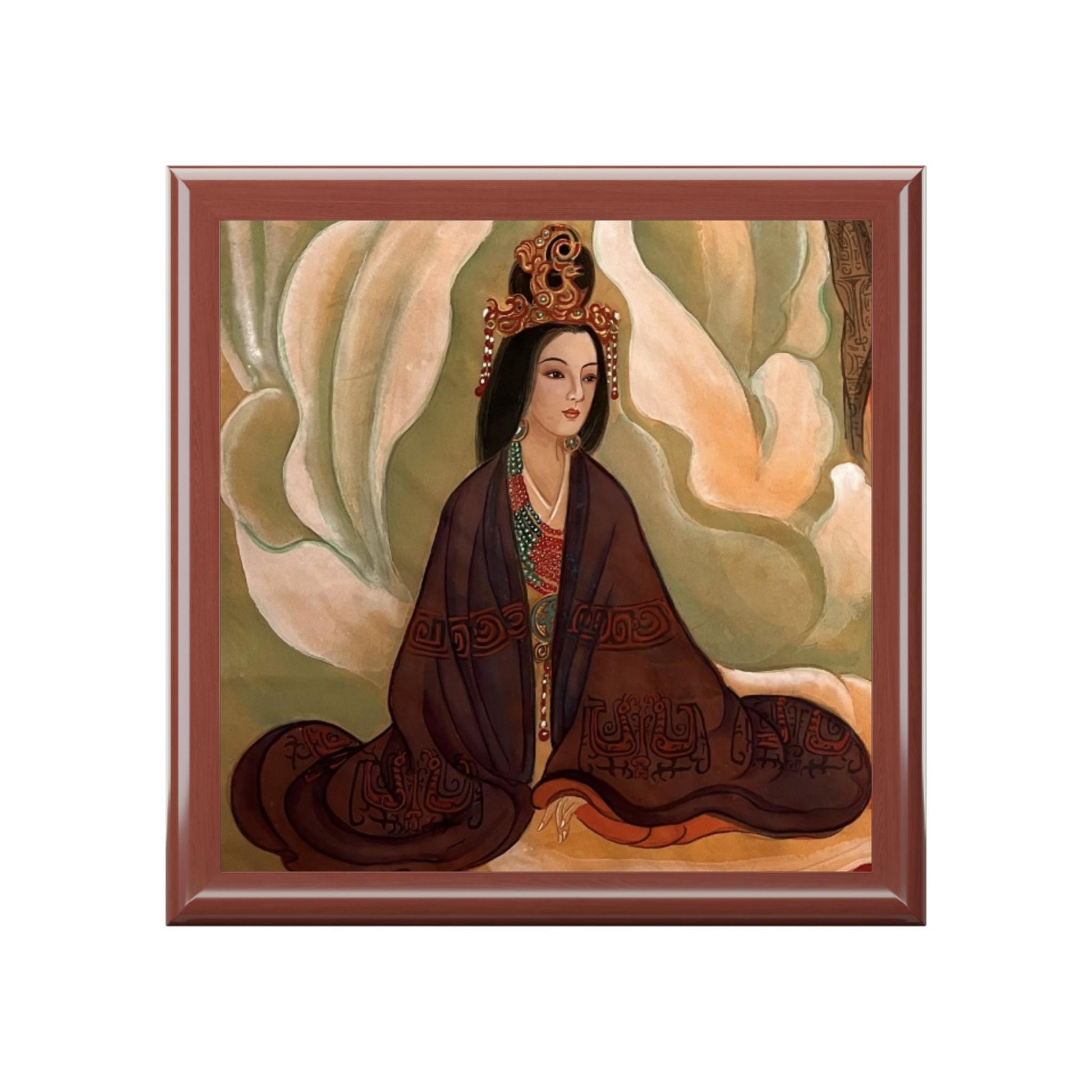 Wooden Jewelry Box | Chinese Empress, Print of Watercolor art on Silk | Empress Collection by Xiang Li Art