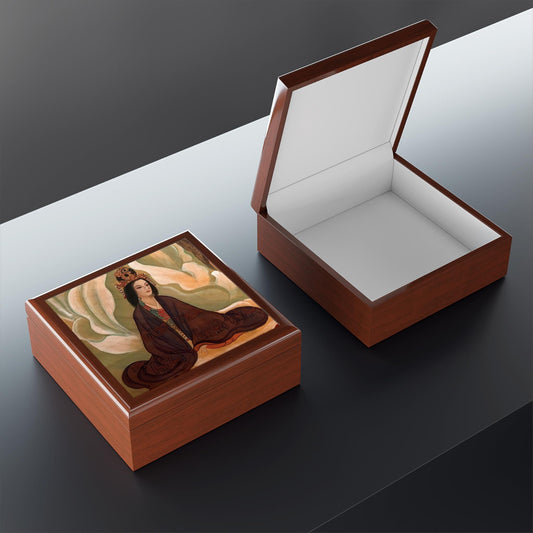 Wooden Jewelry Box | Chinese Empress, Print of Watercolor art on Silk | Empress Collection by Xiang Li Art