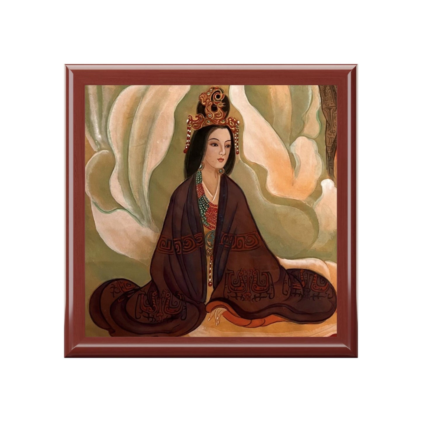 Wooden Jewelry Box | Chinese Empress, Print of Watercolor art on Silk | Empress Collection by Xiang Li Art