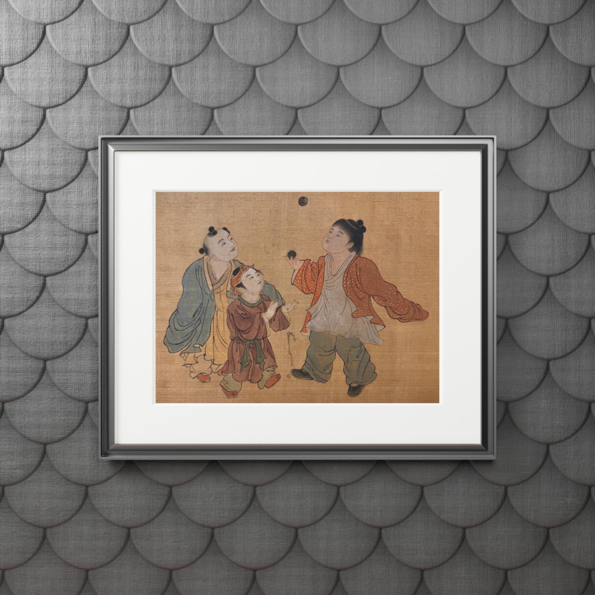 Fine Art Print, Song Dynasty Painting Xiang Li, Royal Children Playing, Chinese Watercolor, Passepartout Frame, Lunar New Year Gift
