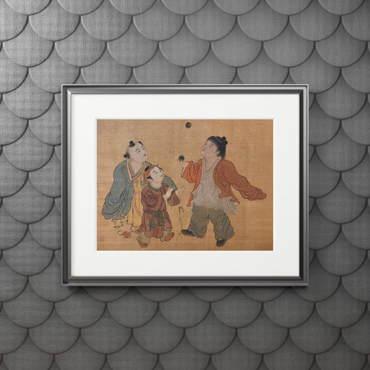 Fine Art Print, Song Dynasty Painting Xiang Li, Royal Children Playing, Chinese Watercolor, Passepartout Frame, Lunar New Year Gift