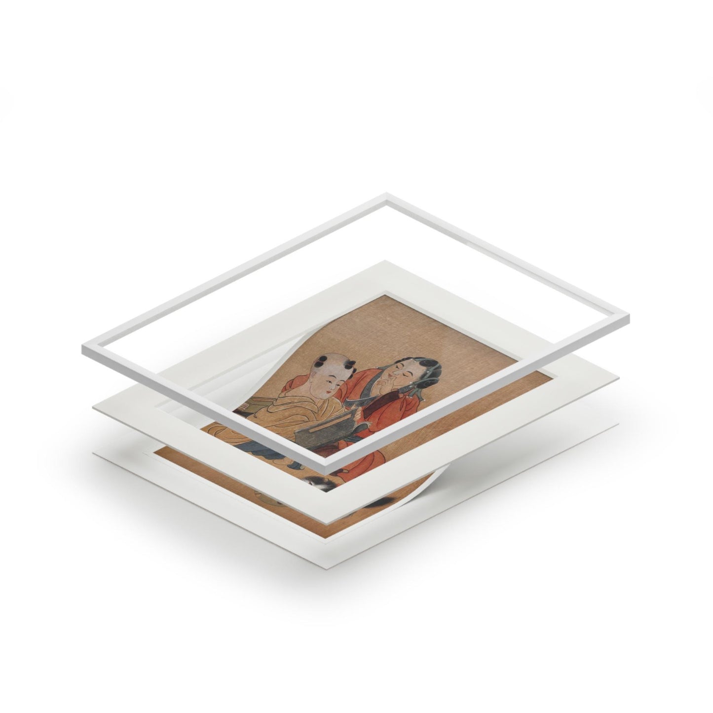 Fine Art Prints, Song Dynasty Painting by Xiang Li, Royal Children with Pet Cat, Lunar New Year Gift, Chinese Watercolor, Passepartout Frame