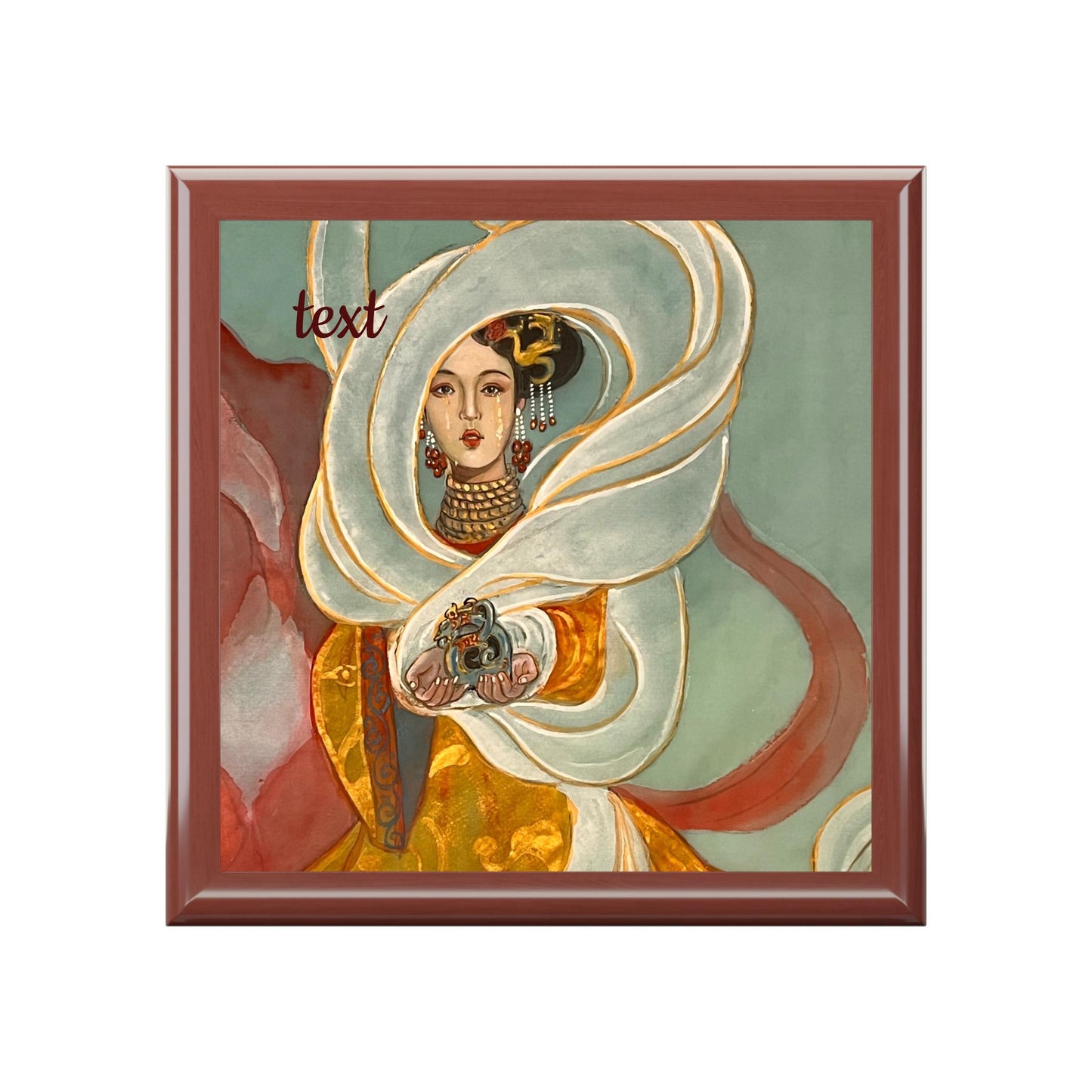 Wooden Jewelry Box | Chinese Empress with the holding a Royal Jade Seal, Watercolor on Silk | Empress Collection by Xiang Li Art