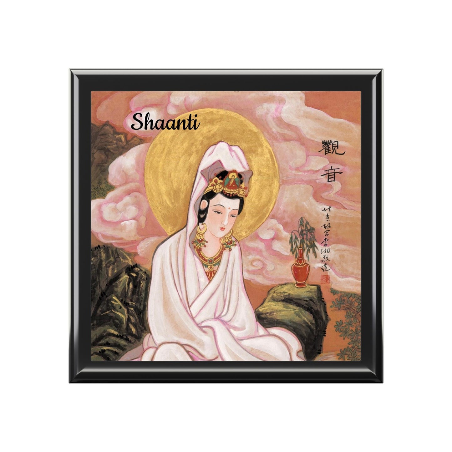 Jewelry Box, Treasure box, Print of Guanyin, Buddha Watercolor Painting by artist Xiang Li