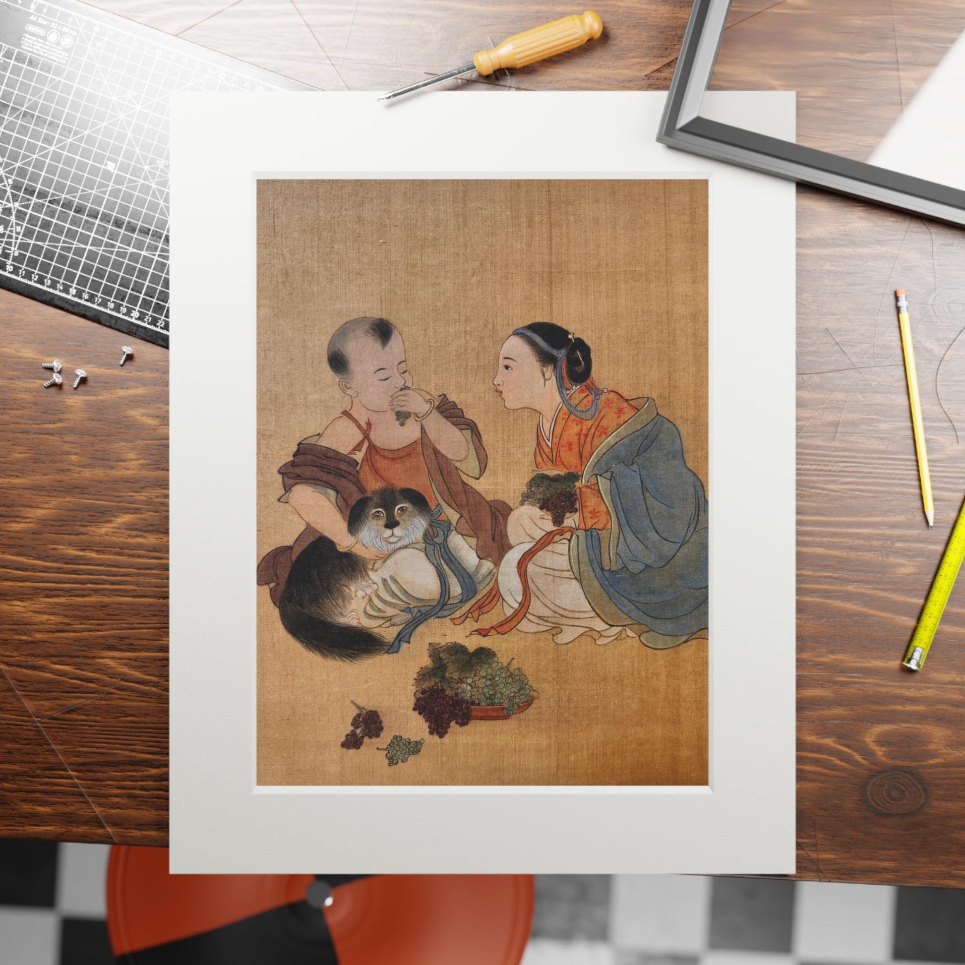 Fine Art Prints, Song Dynasty Painting by Xiang Li, Lunar New Year Gift, Chinese Watercolor, Passepartout Frame