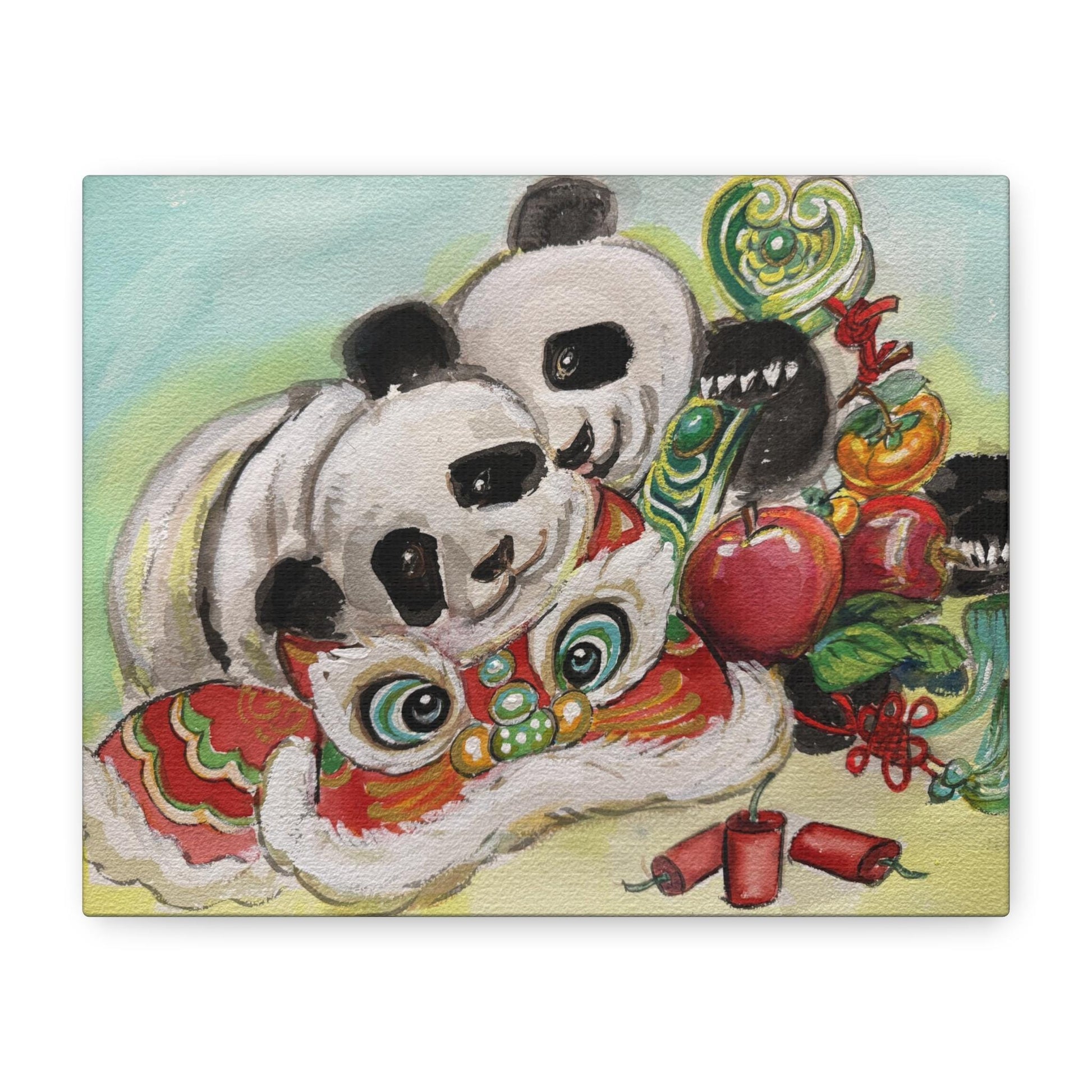 Canvas Wall Art, Giant Pandas Bao Li and Qing Bao, Lunar New Year Gift, Chinese Watercolor Print, Stretched Matte, Animal Art