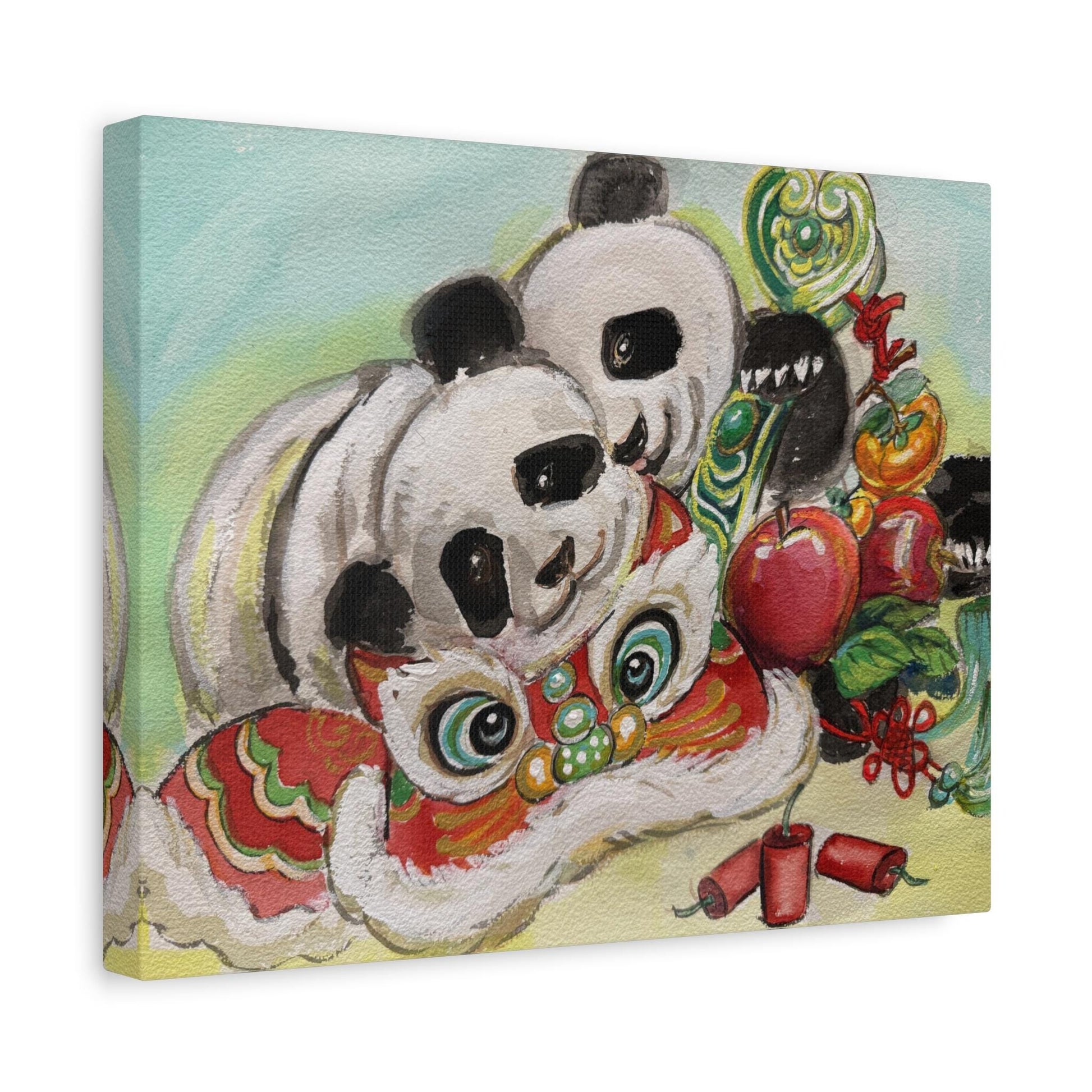 Canvas Wall Art, Giant Pandas Bao Li and Qing Bao, Lunar New Year Gift, Chinese Watercolor Print, Stretched Matte, Animal Art