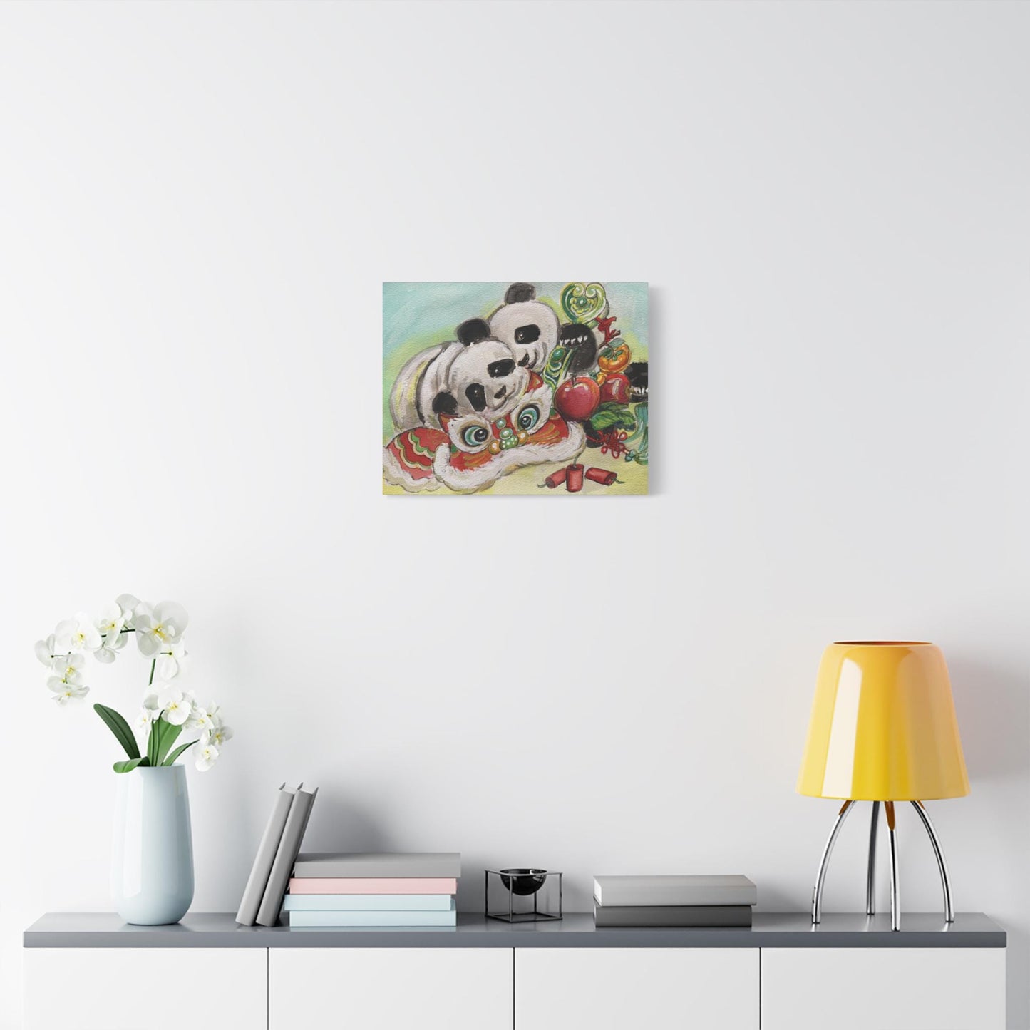 Canvas Wall Art, Giant Pandas Bao Li and Qing Bao, Lunar New Year Gift, Chinese Watercolor Print, Stretched Matte, Animal Art