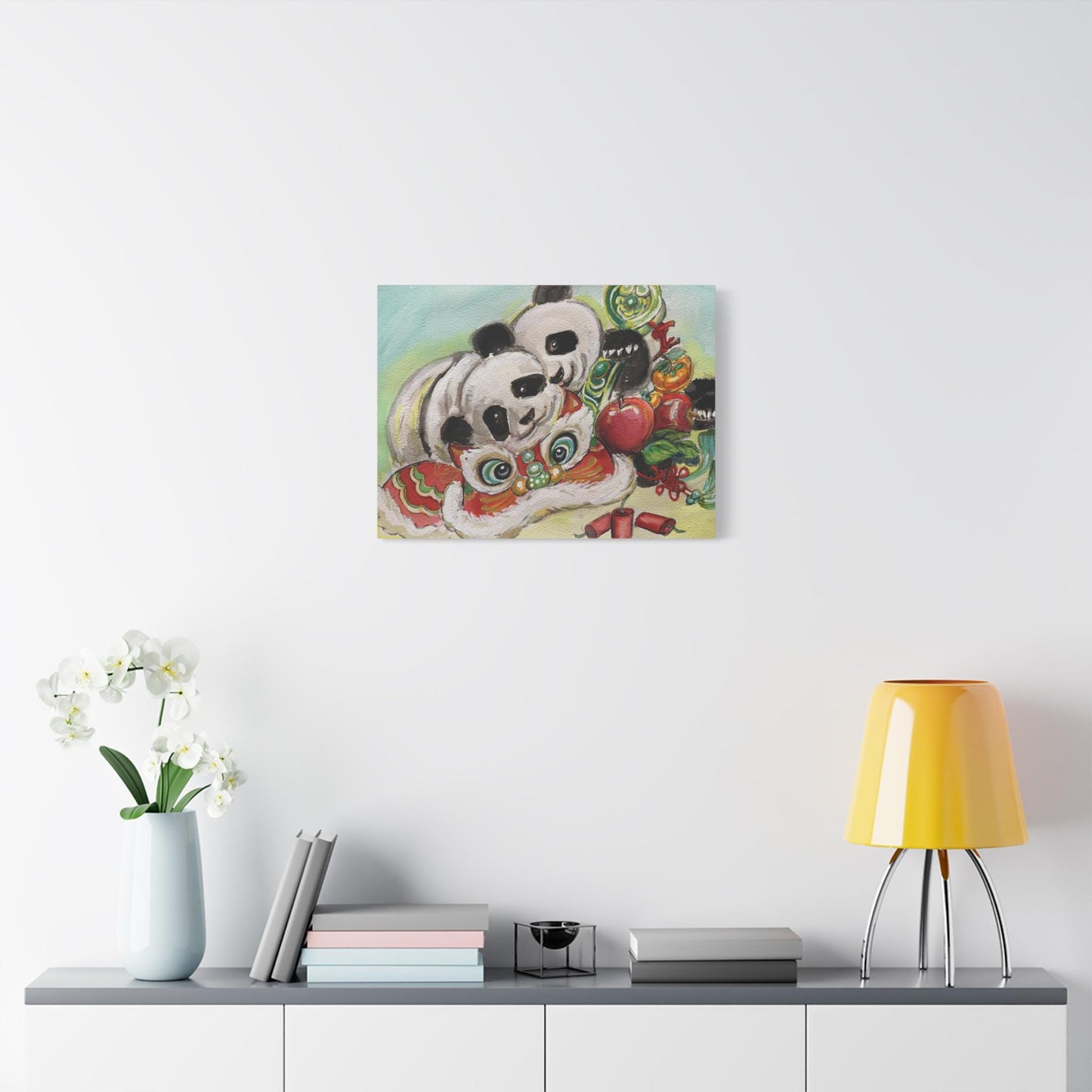 Canvas Wall Art, Giant Pandas Bao Li and Qing Bao, Lunar New Year Gift, Chinese Watercolor Print, Stretched Matte, Animal Art
