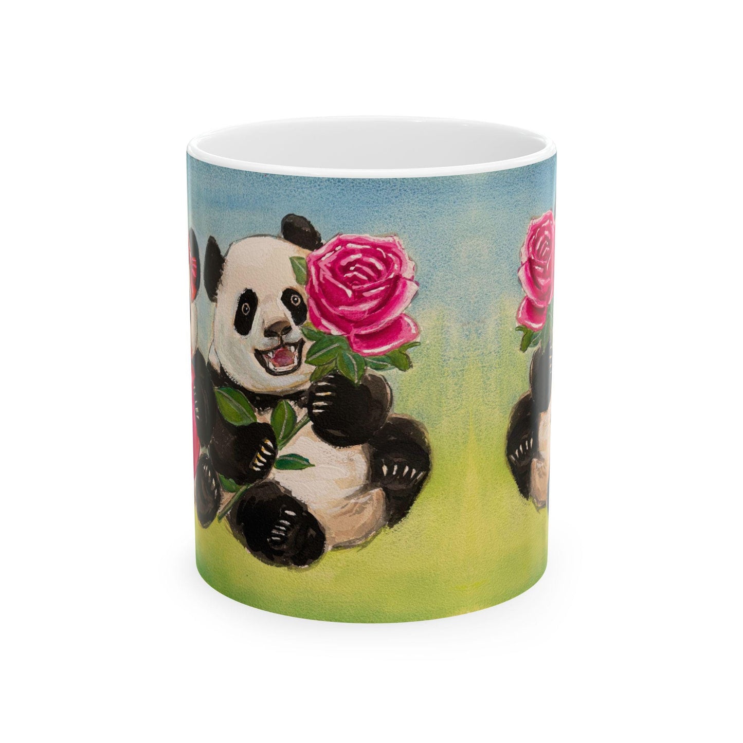 Cute Panda Rose and Heart Mug, Gift for Animal Lovers, Birthday Present, Floral Mug, Coffee Tea Lover Gift, Cute Kitchen Decor